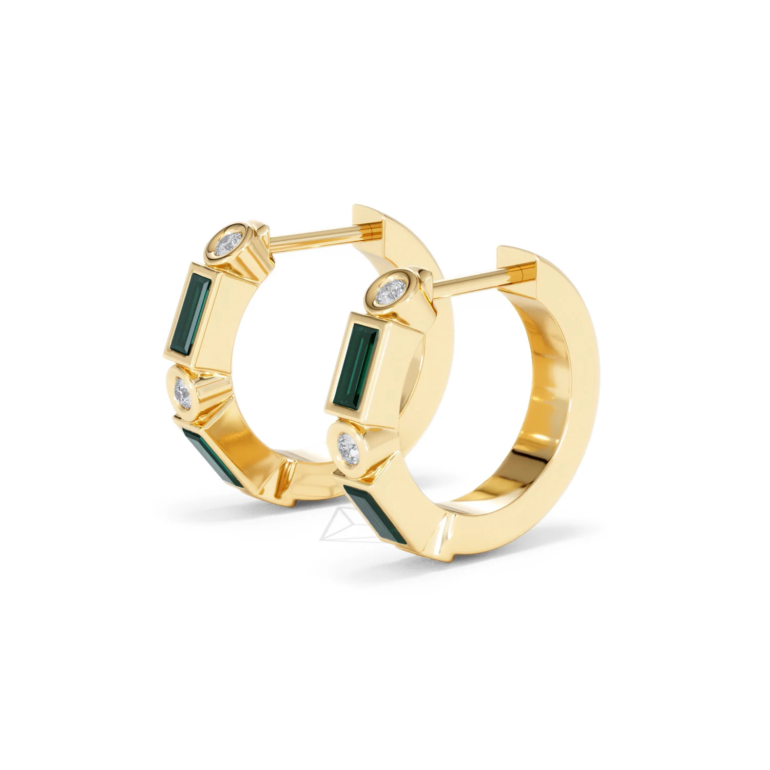 Forme 0.52ct Baguette Cut Lab Emerald  Huggie Earrings in 18K Gold Vermeil - Image 75