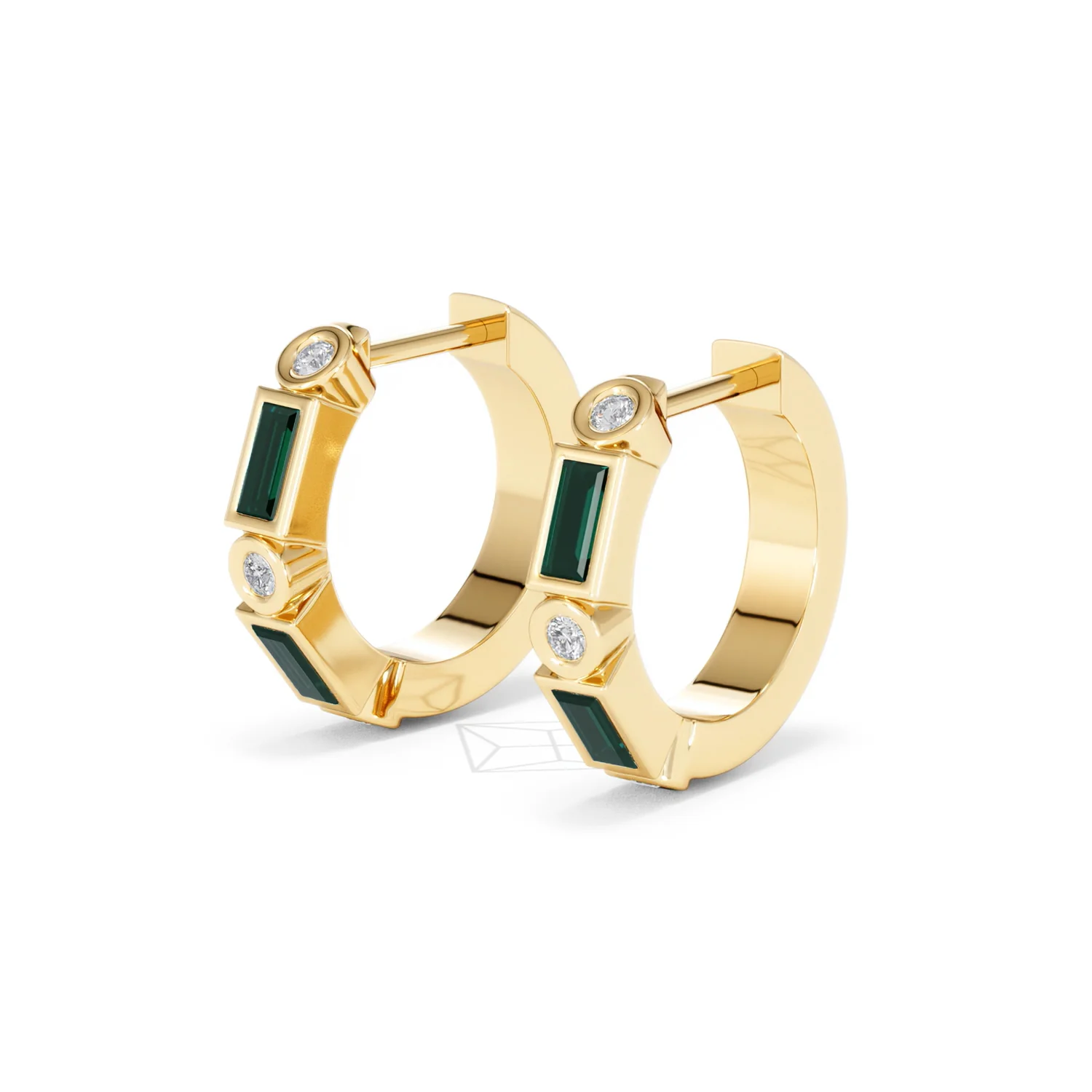 Forme 0.52ct Baguette Cut Lab Emerald  Huggie Earrings in 18K Gold Vermeil - Image 78