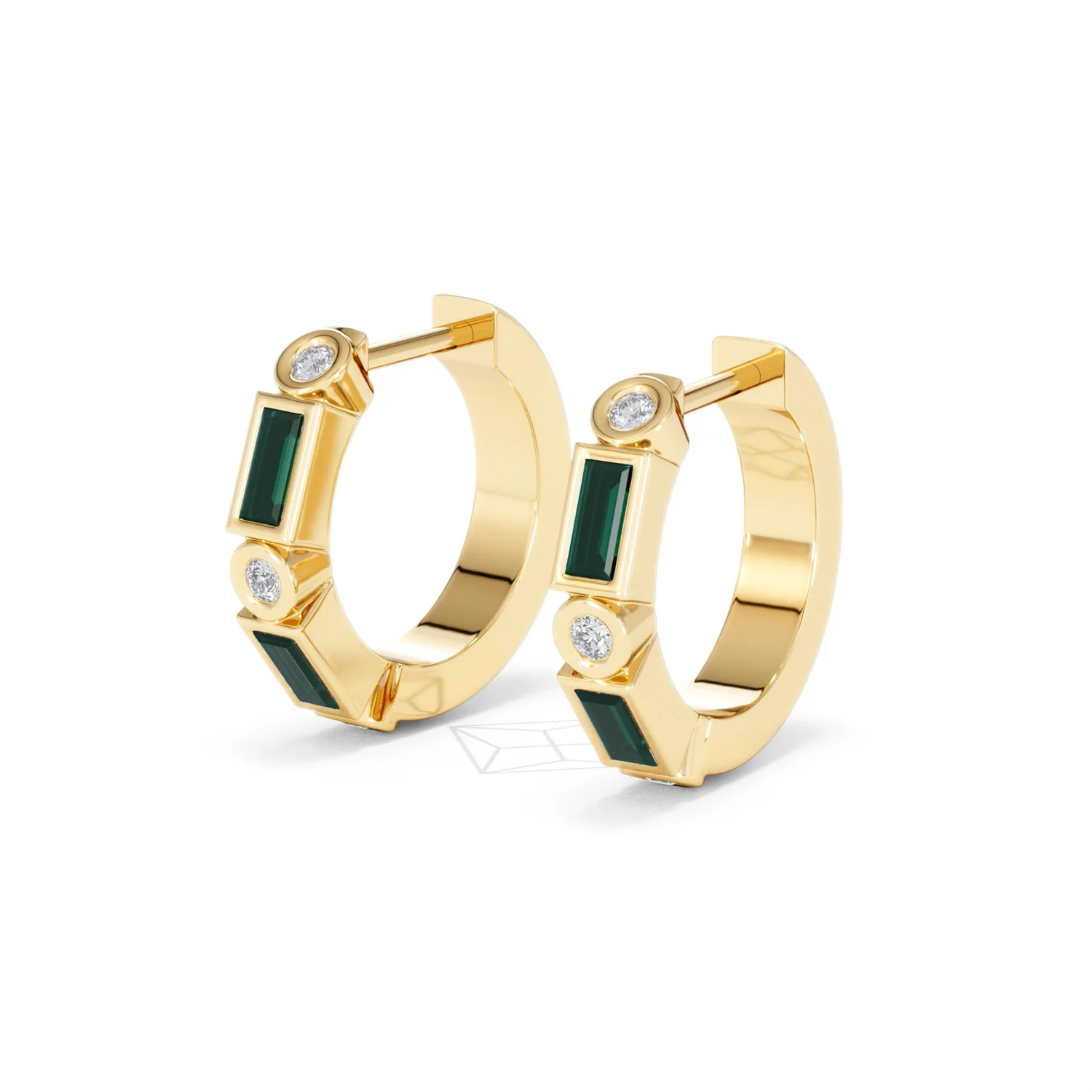 Forme 0.52ct Baguette Cut Lab Emerald  Huggie Earrings in 18K Gold Vermeil - Image 79
