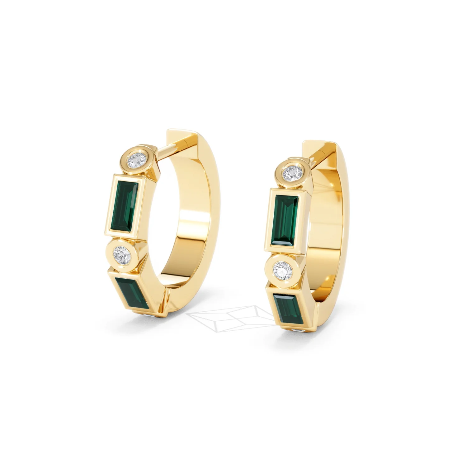 Forme 0.52ct Baguette Cut Lab Emerald  Huggie Earrings in 18K Gold Vermeil - Image 82