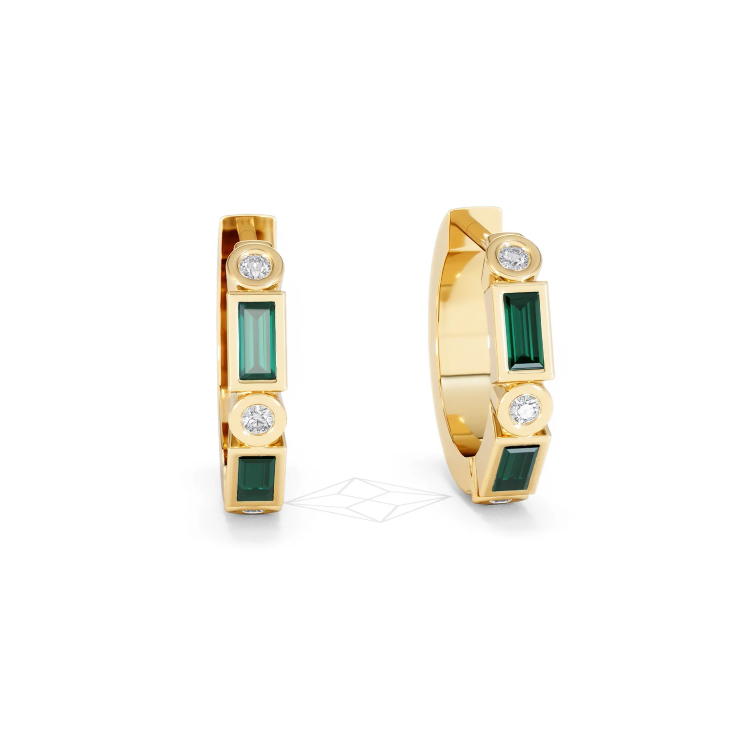 Forme 0.52ct Baguette Cut Lab Emerald  Huggie Earrings in 18K Gold Vermeil - Image 9