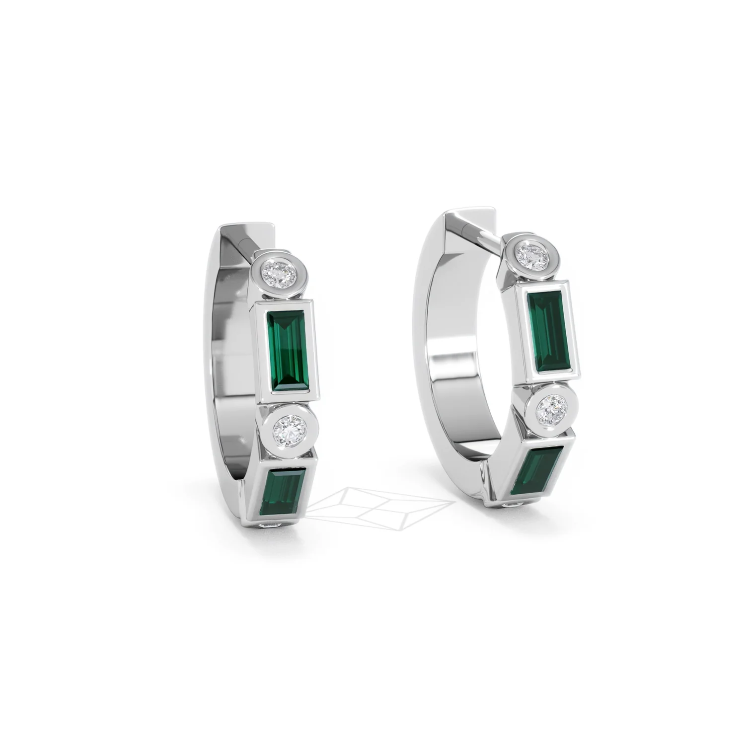 Forme 0.52ct Baguette Cut Lab Emerald  Huggie Earrings in Sterling Silver - Image 11