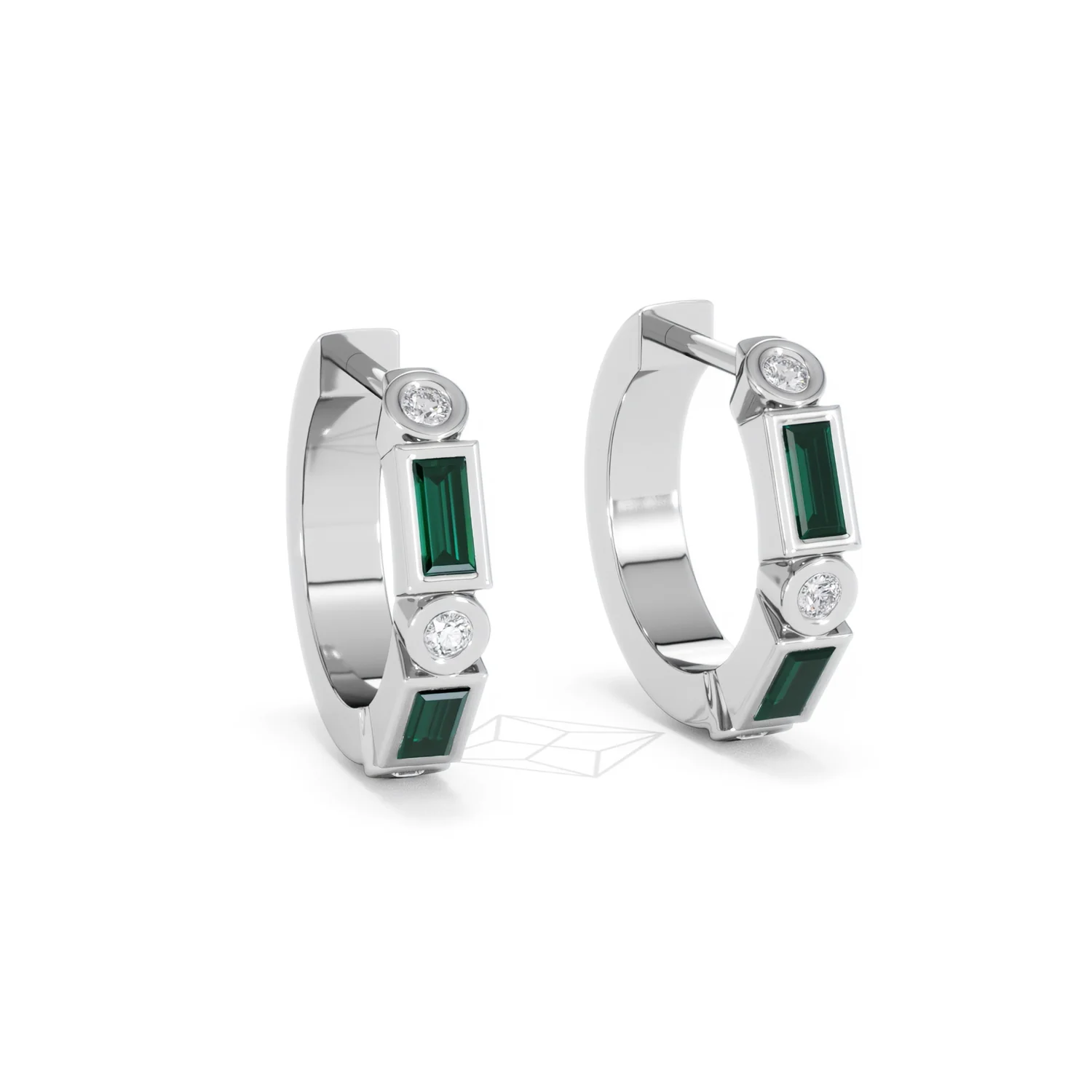 Forme 0.52ct Baguette Cut Lab Emerald  Huggie Earrings in Sterling Silver - Image 12