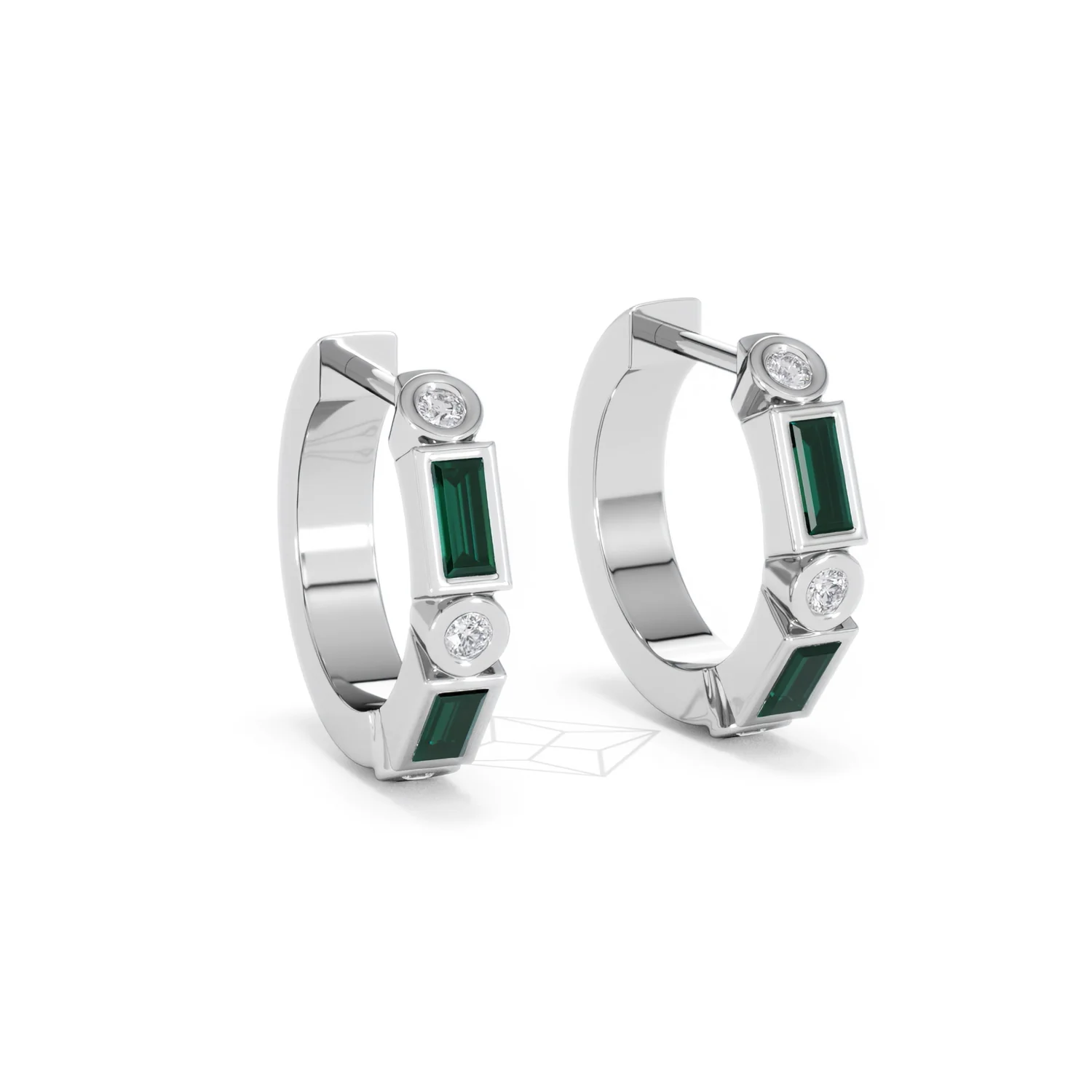 Forme 0.52ct Baguette Cut Lab Emerald  Huggie Earrings in Sterling Silver - Image 13