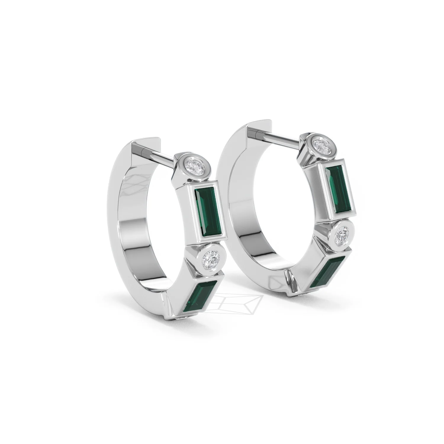 Forme 0.52ct Baguette Cut Lab Emerald  Huggie Earrings in Sterling Silver - Image 15