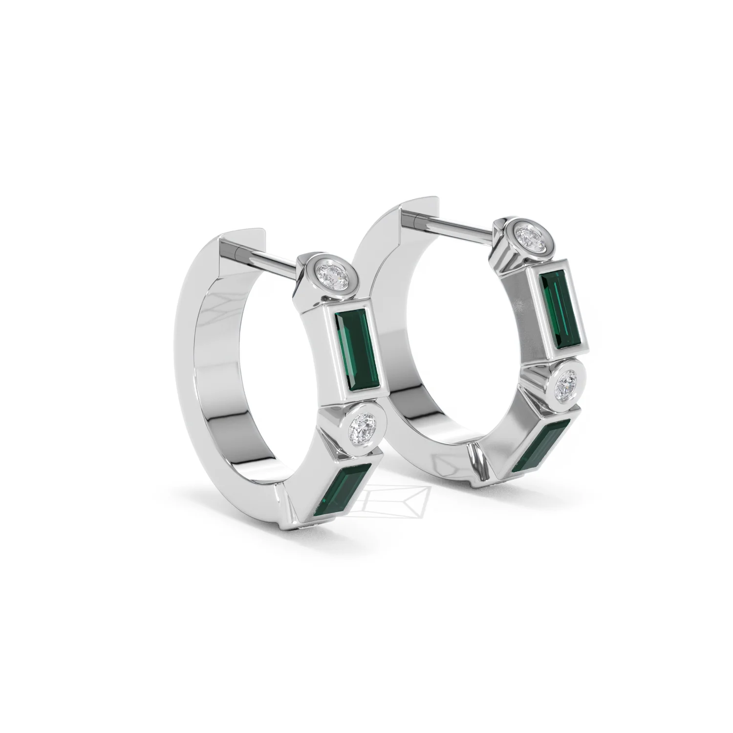Forme 0.52ct Baguette Cut Lab Emerald  Huggie Earrings in Sterling Silver - Image 16