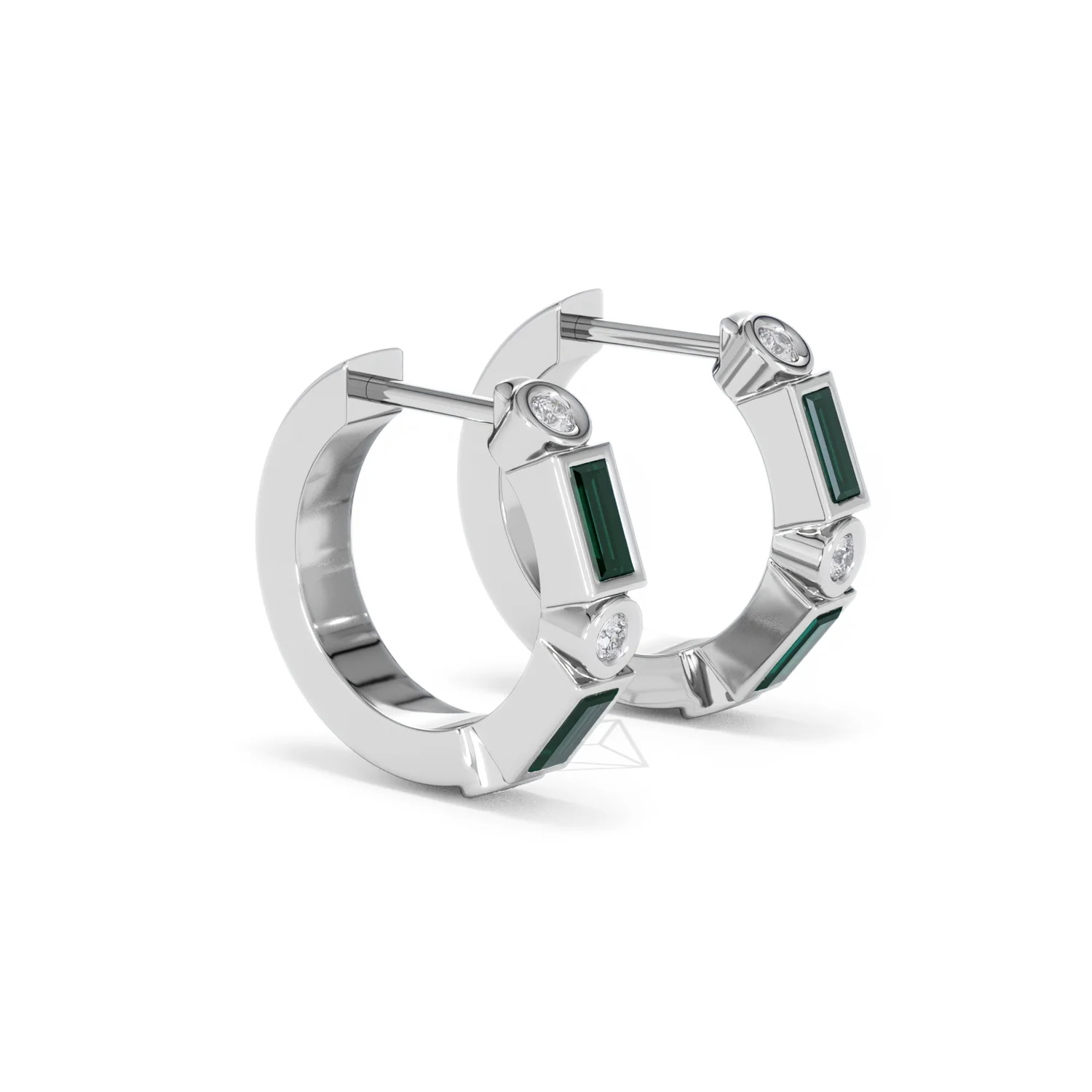 Forme 0.52ct Baguette Cut Lab Emerald  Huggie Earrings in Sterling Silver - Image 19