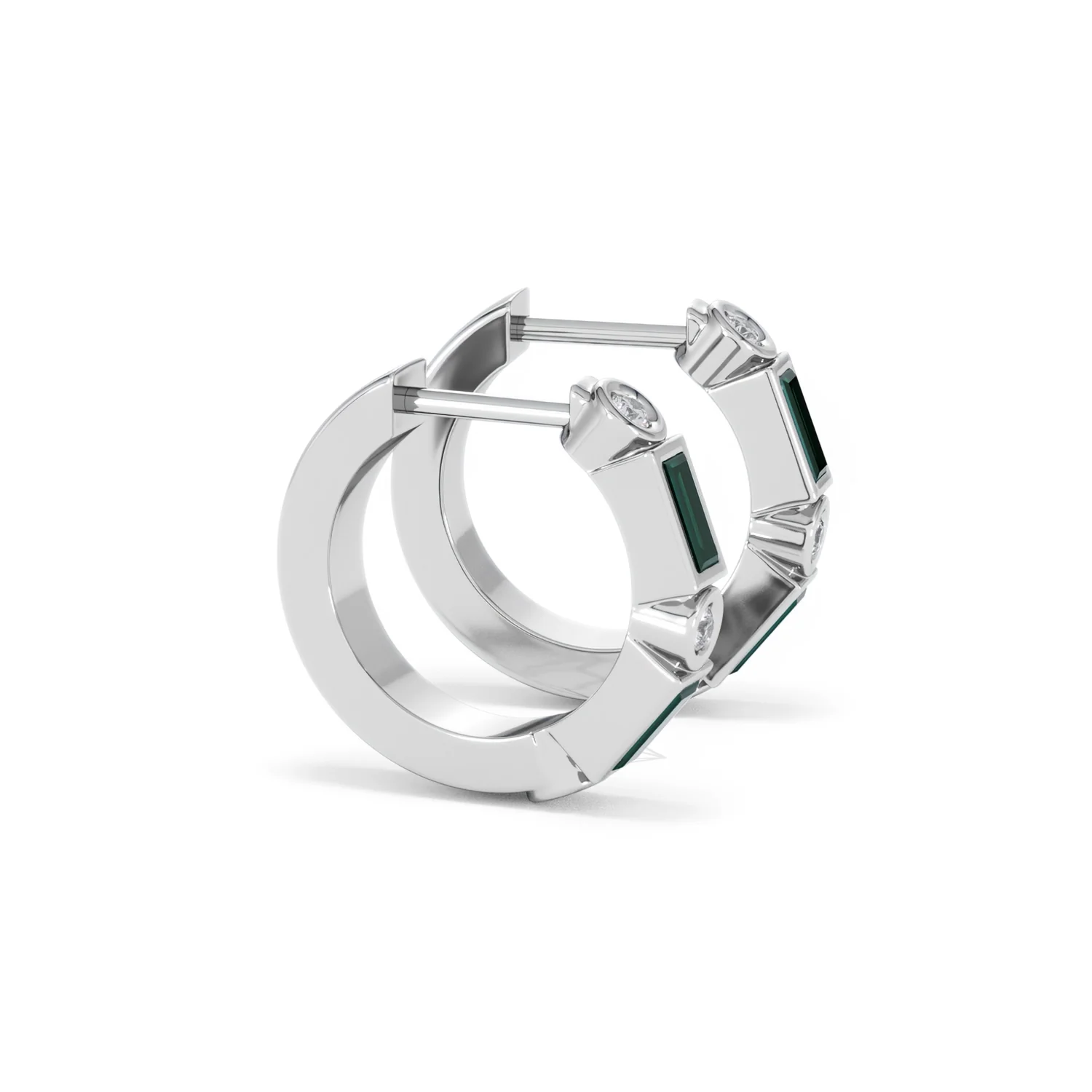Forme 0.52ct Baguette Cut Lab Emerald  Huggie Earrings in Sterling Silver - Image 23