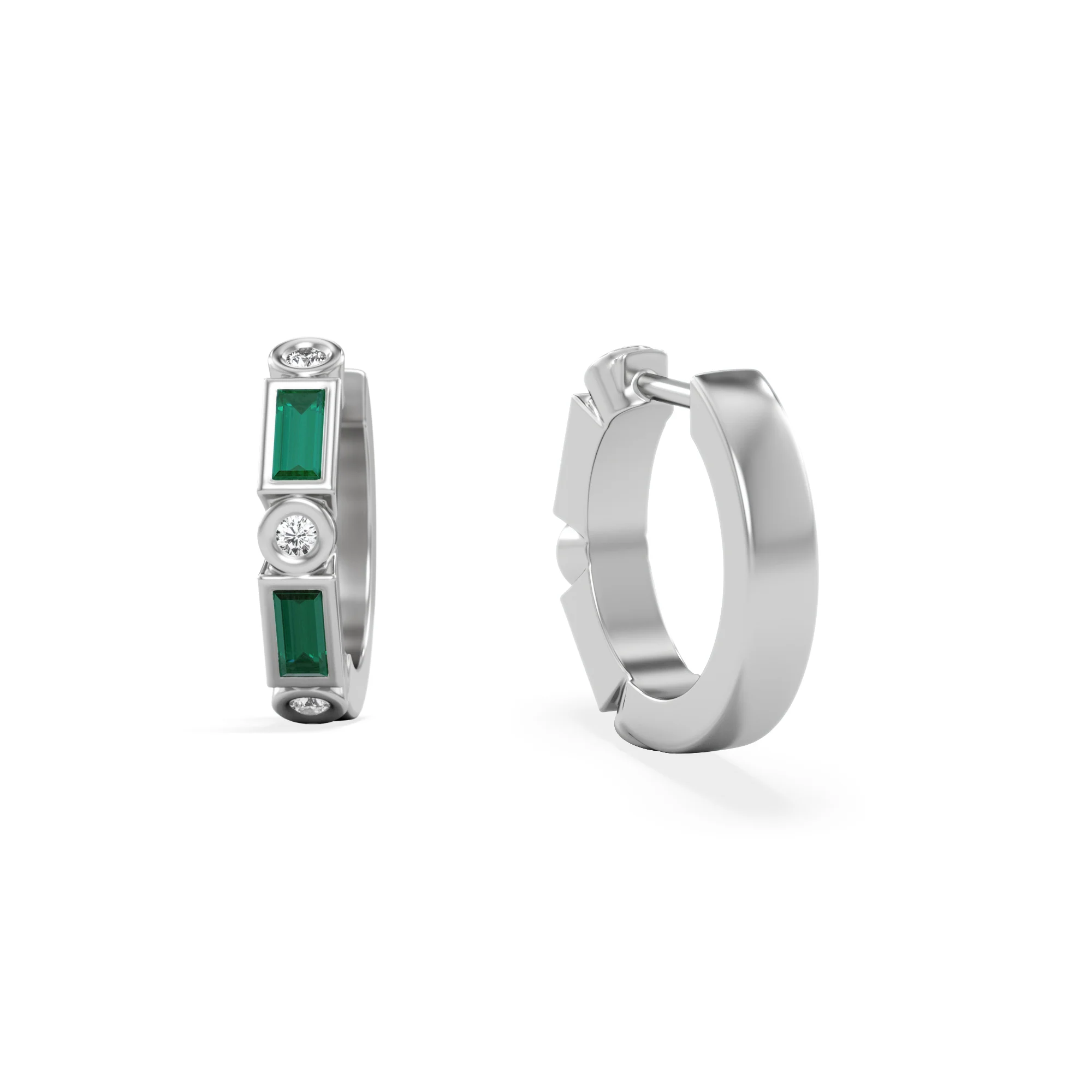 Forme 0.52ct Baguette Cut Lab Emerald  Huggie Earrings in Sterling Silver - Image 6
