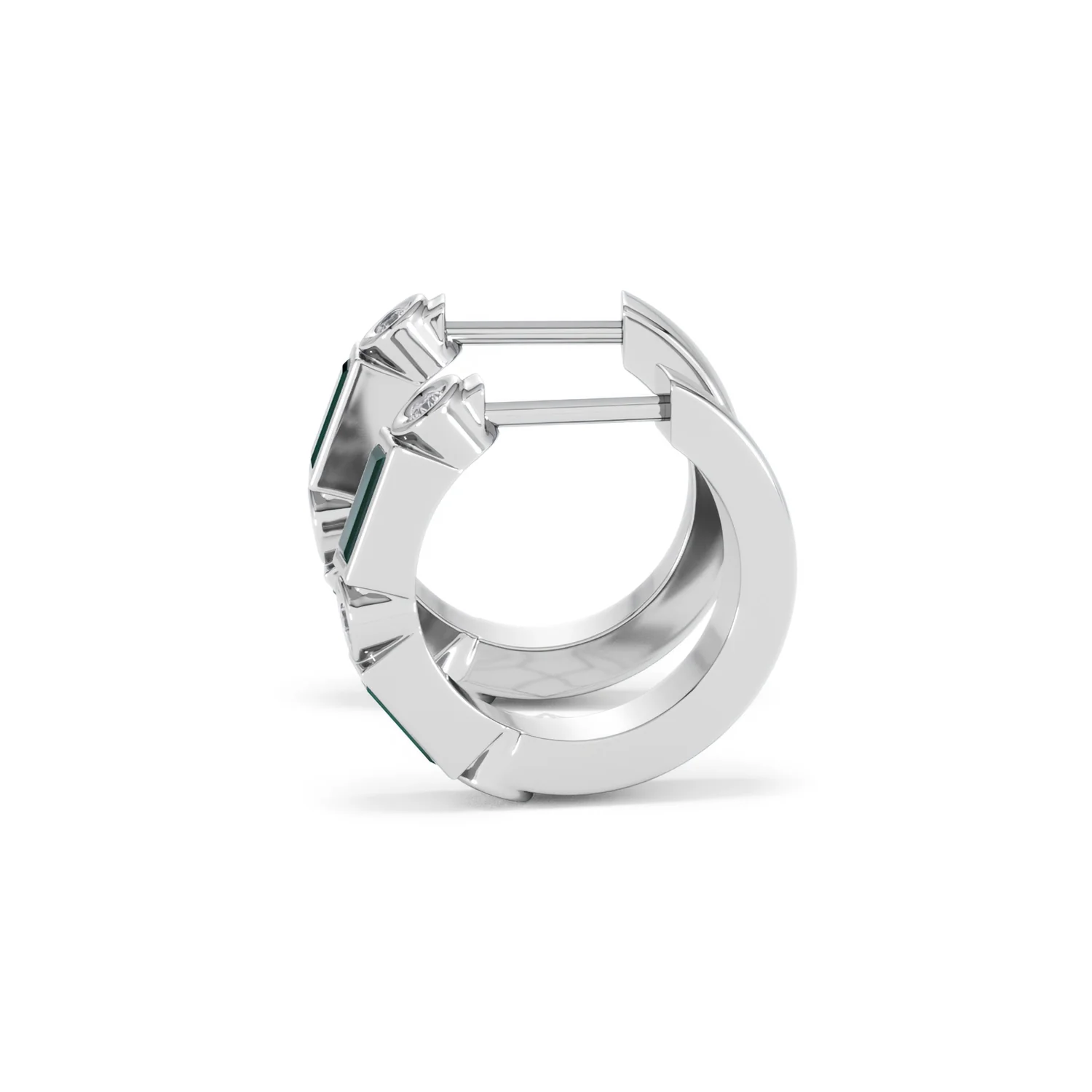 Forme 0.52ct Baguette Cut Lab Emerald  Huggie Earrings in Sterling Silver - Image 68