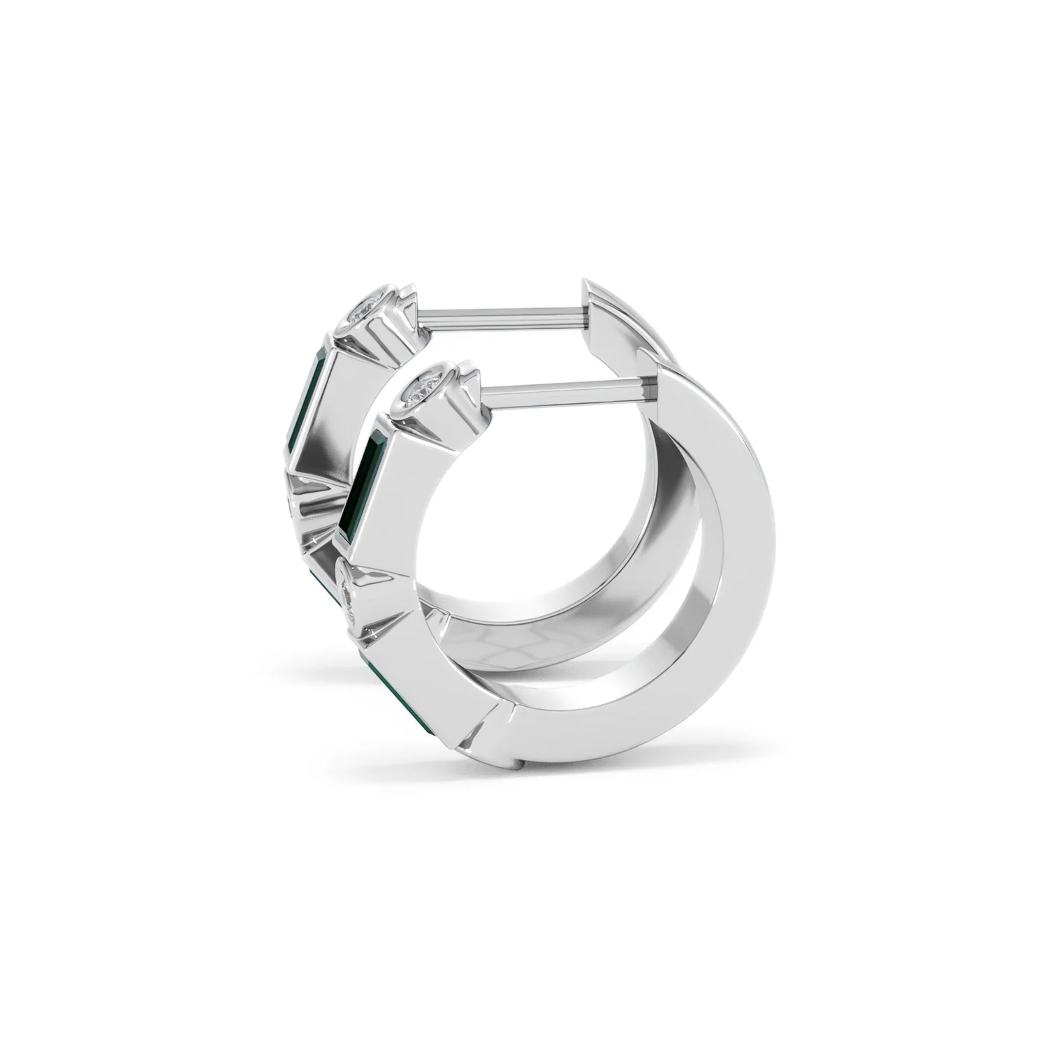 Forme 0.52ct Baguette Cut Lab Emerald  Huggie Earrings in Sterling Silver - Image 69
