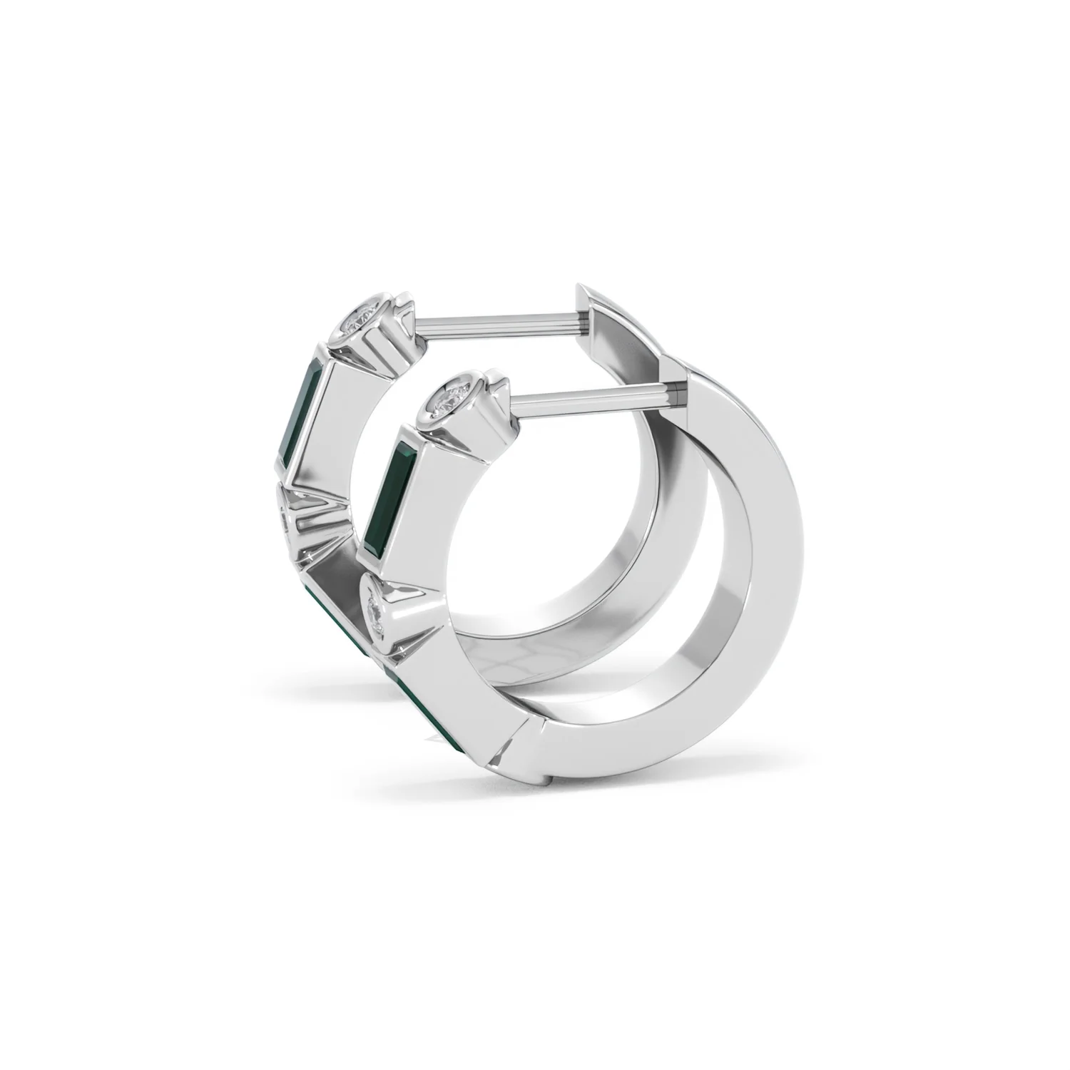 Forme 0.52ct Baguette Cut Lab Emerald  Huggie Earrings in Sterling Silver - Image 70