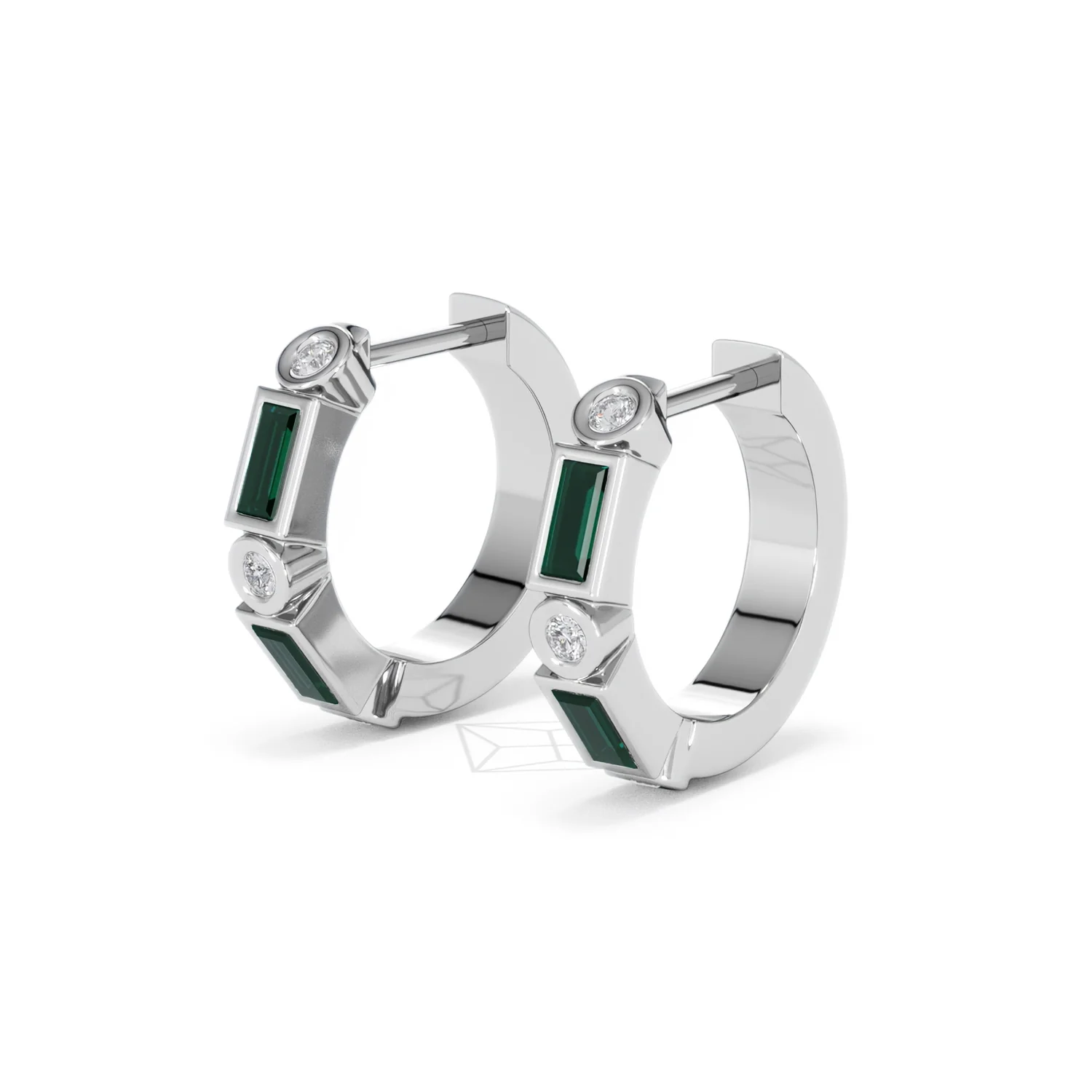 Forme 0.52ct Baguette Cut Lab Emerald  Huggie Earrings in Sterling Silver - Image 78