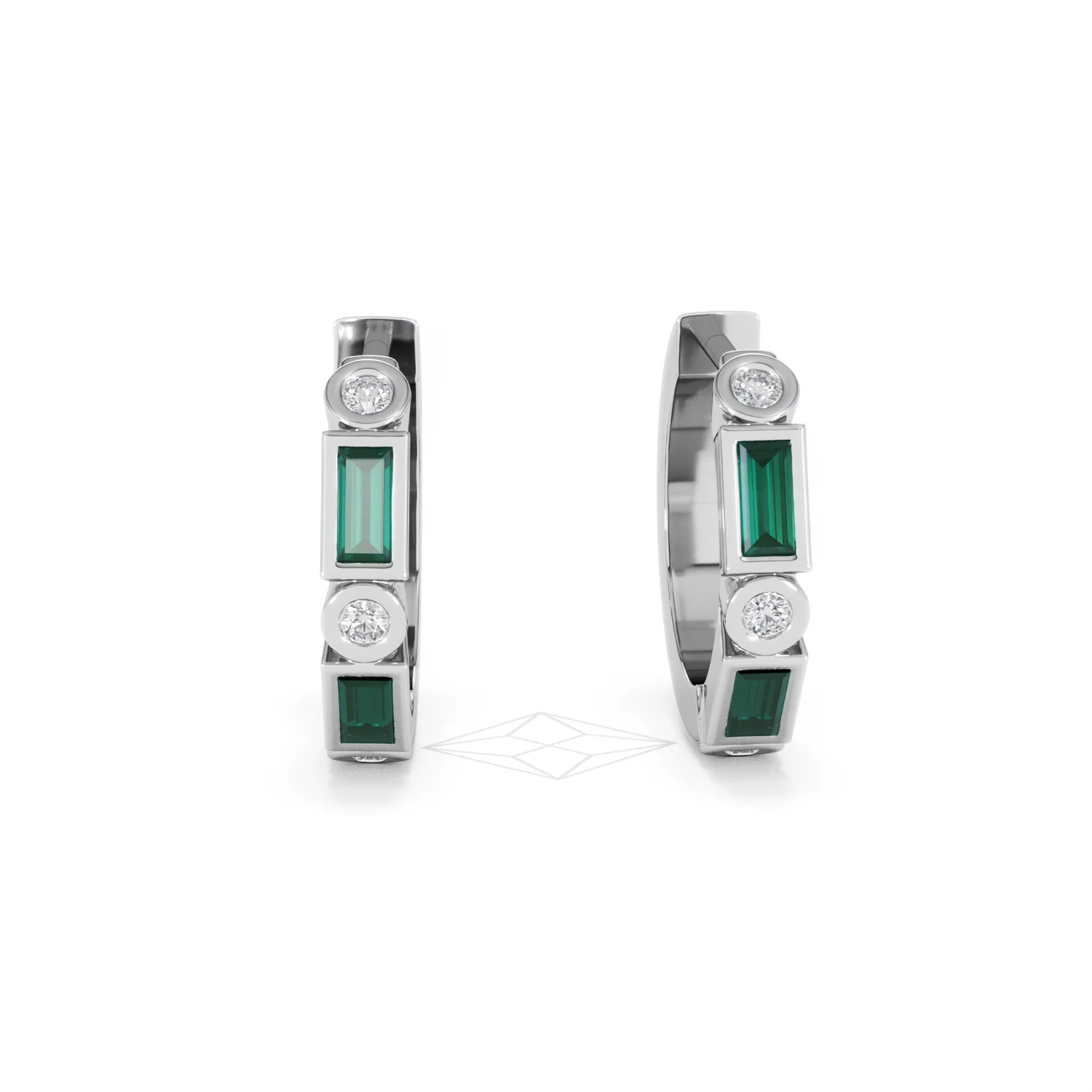 Forme 0.52ct Baguette Cut Lab Emerald  Huggie Earrings in Sterling Silver - Image 8