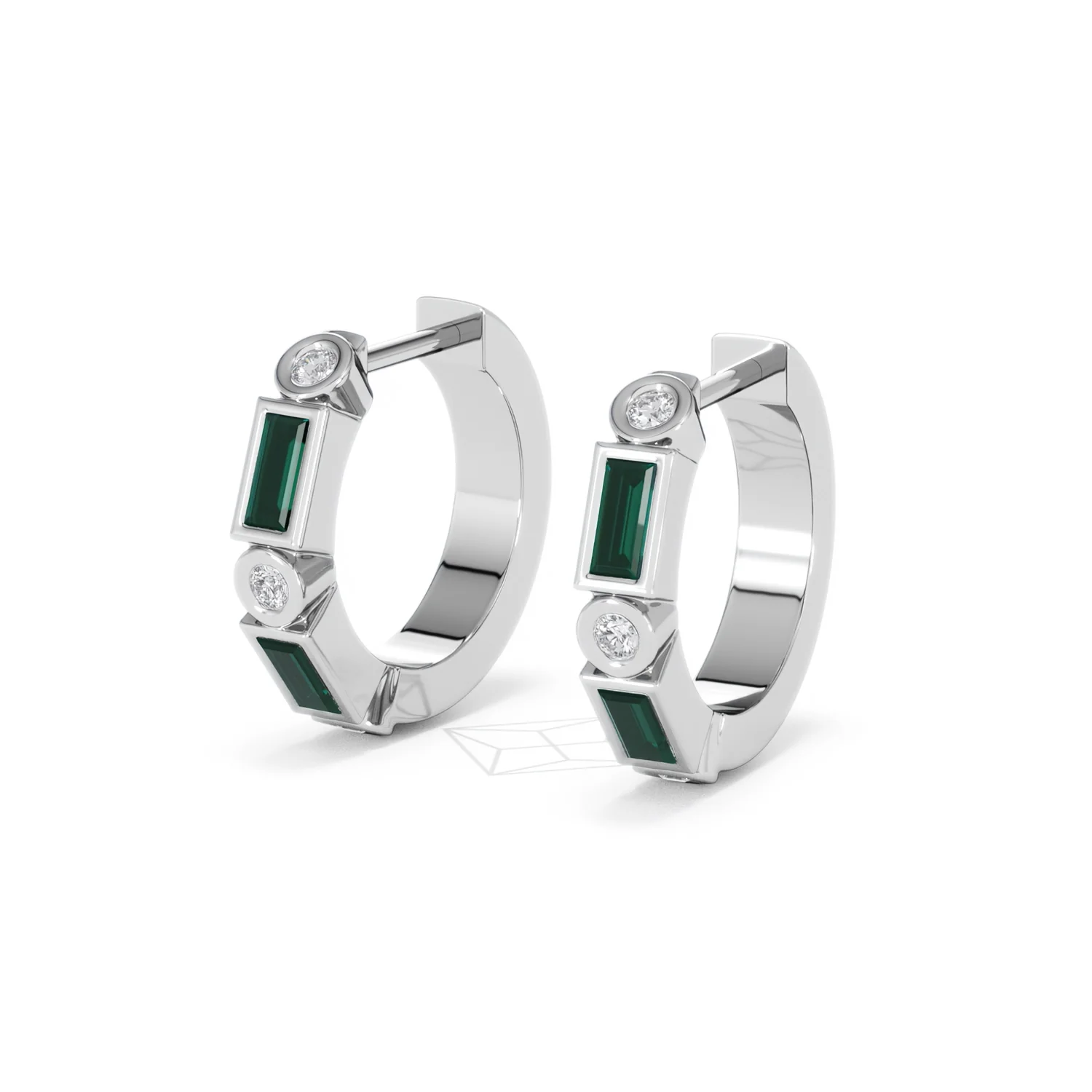 Forme 0.52ct Baguette Cut Lab Emerald  Huggie Earrings in Sterling Silver - Image 80