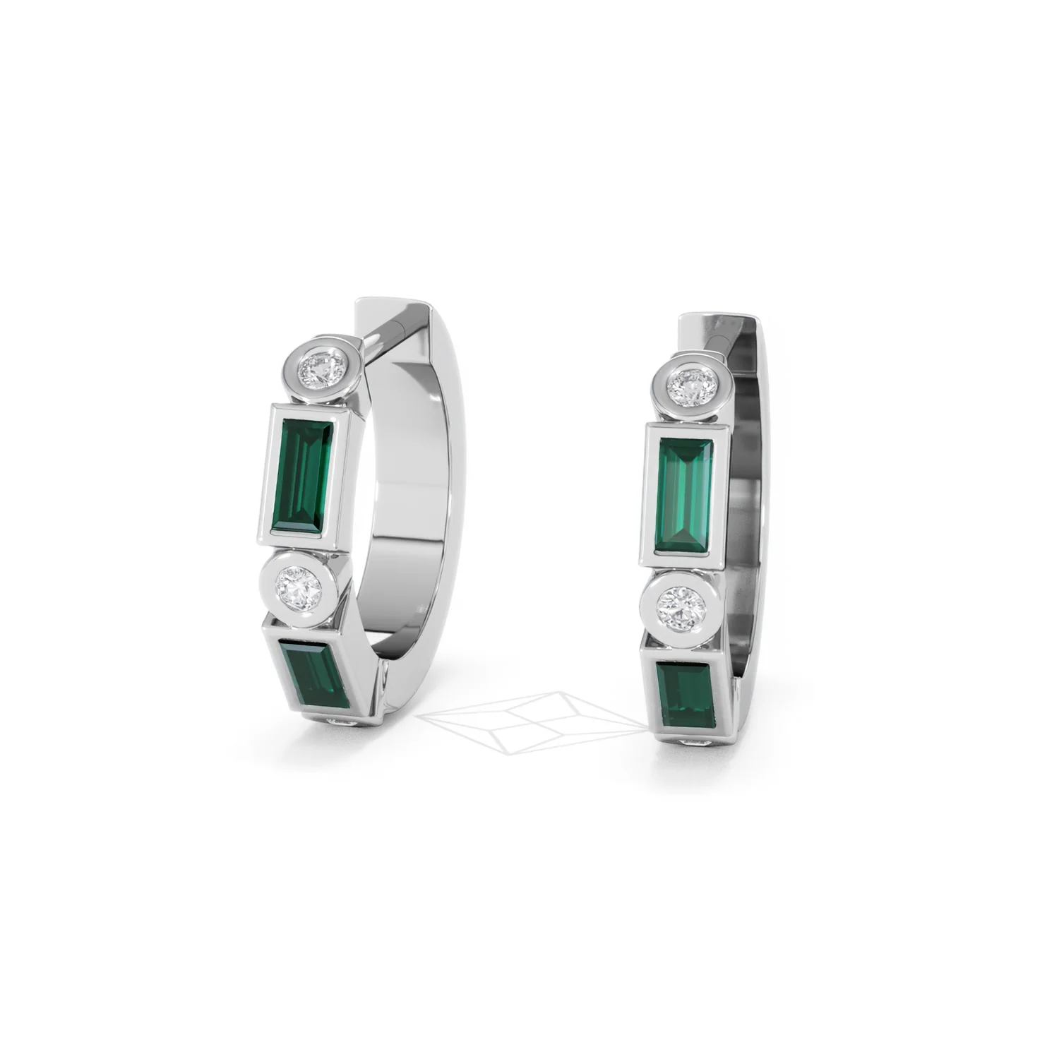 Forme 0.52ct Baguette Cut Lab Emerald  Huggie Earrings in Sterling Silver - Image 84