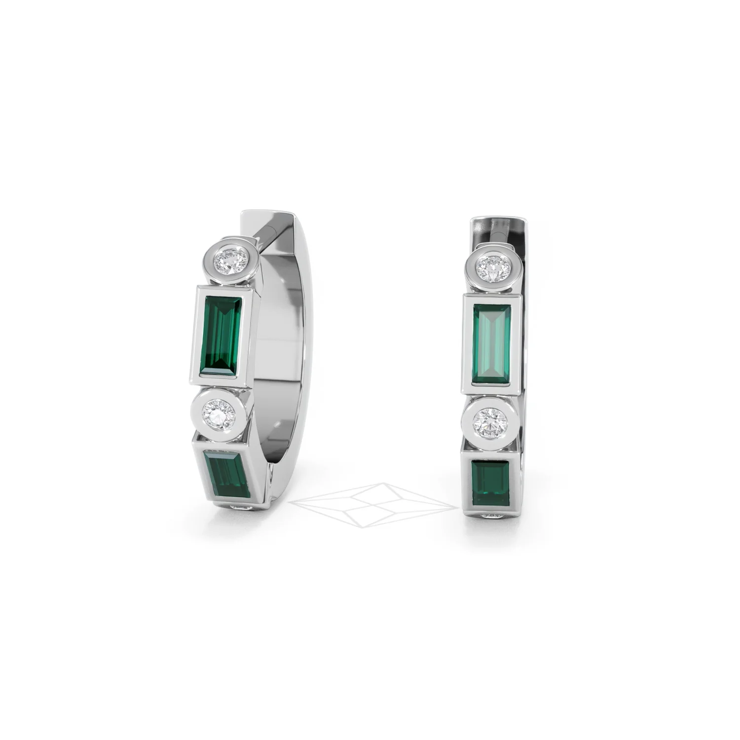 Forme 0.52ct Baguette Cut Lab Emerald  Huggie Earrings in Sterling Silver - Image 85