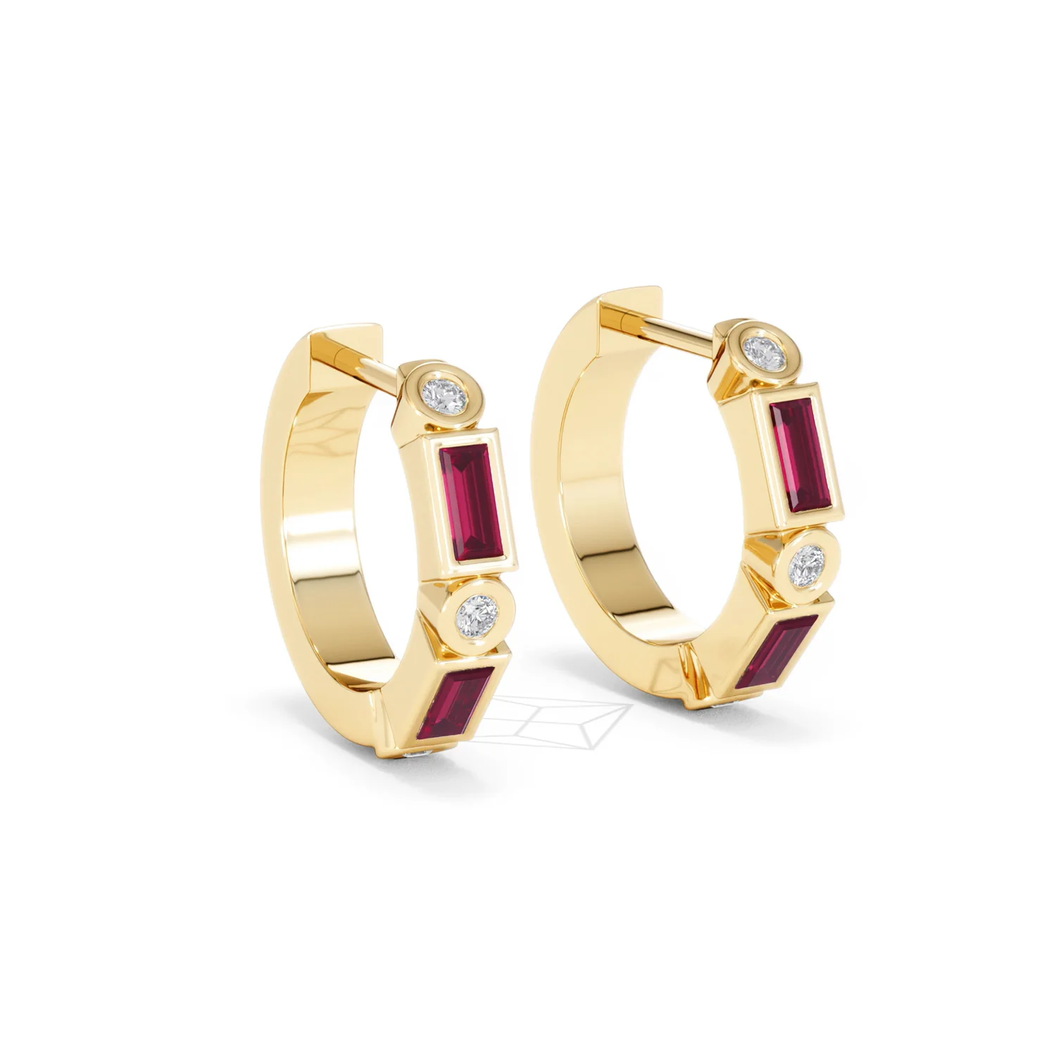 Forme 0.52ct Baguette Cut Lab Ruby Huggie Earrings in 18K Gold Vermeil - Image 14