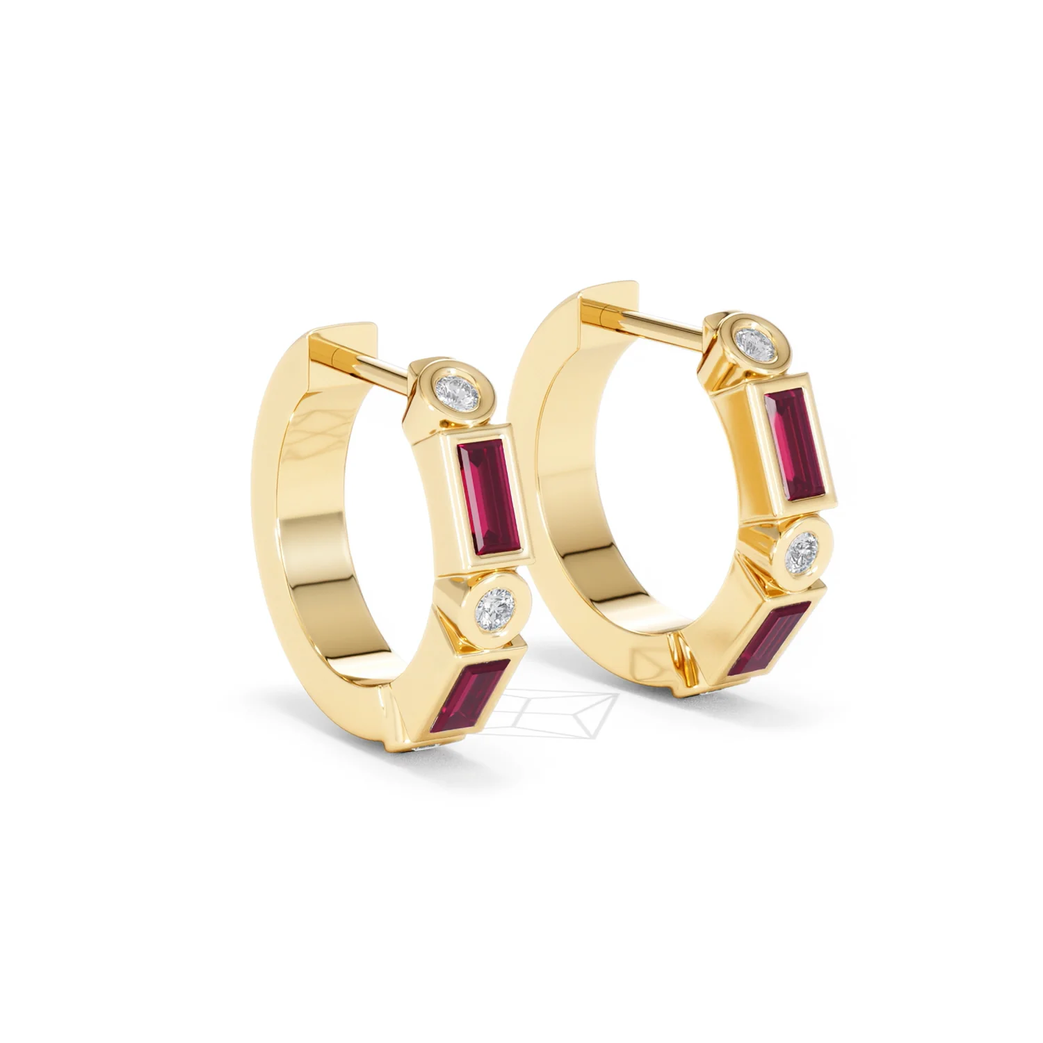 Forme 0.52ct Baguette Cut Lab Ruby Huggie Earrings in 18K Gold Vermeil - Image 15