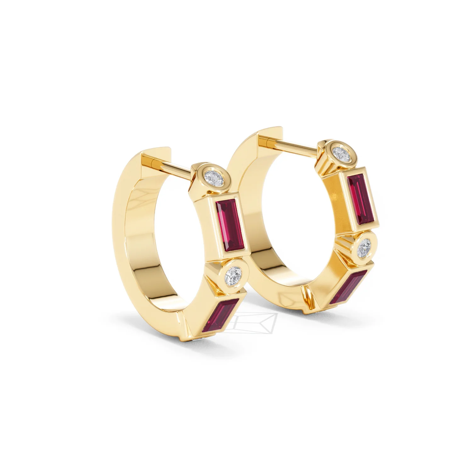 Forme 0.52ct Baguette Cut Lab Ruby Huggie Earrings in 18K Gold Vermeil - Image 16