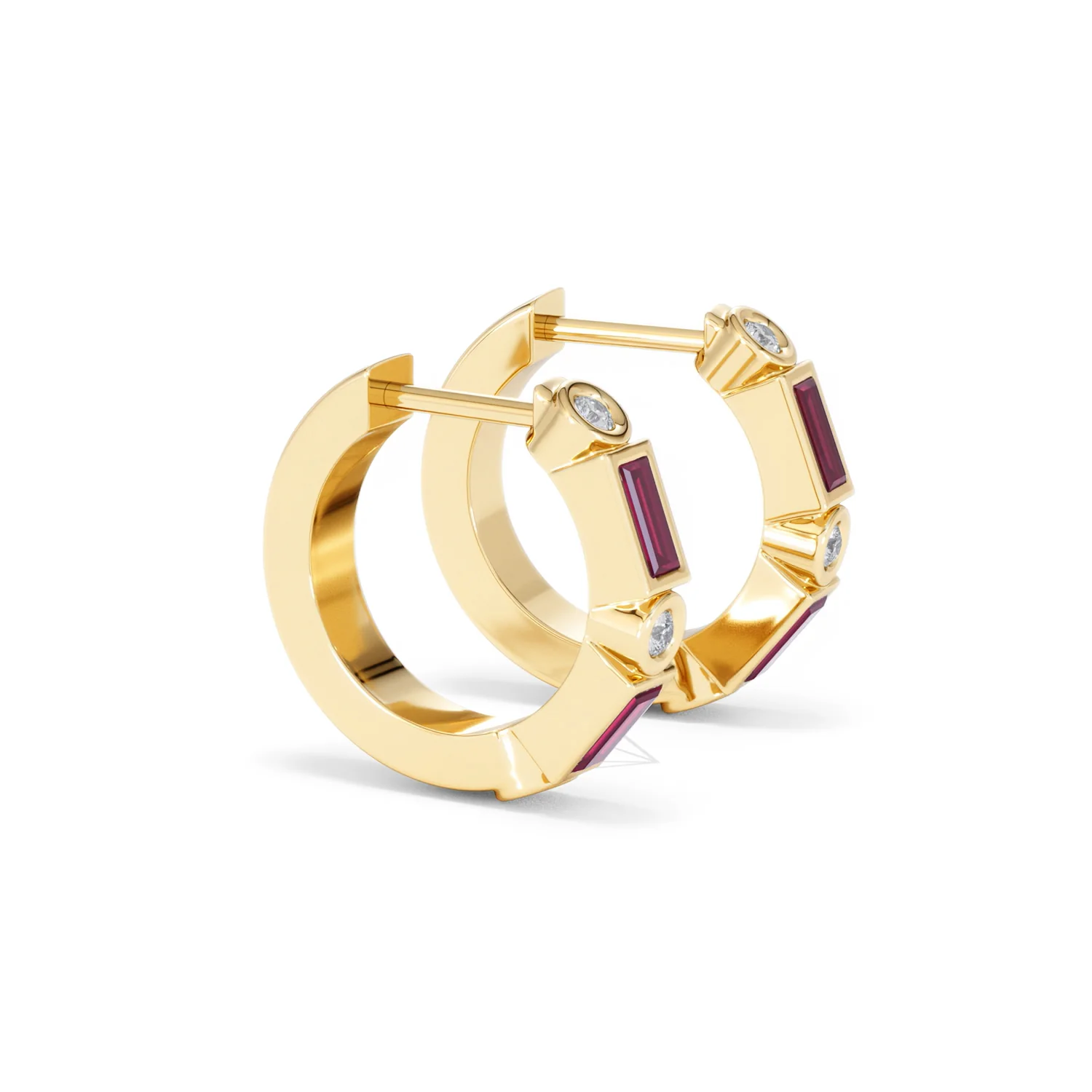 Forme 0.52ct Baguette Cut Lab Ruby Huggie Earrings in 18K Gold Vermeil - Image 21