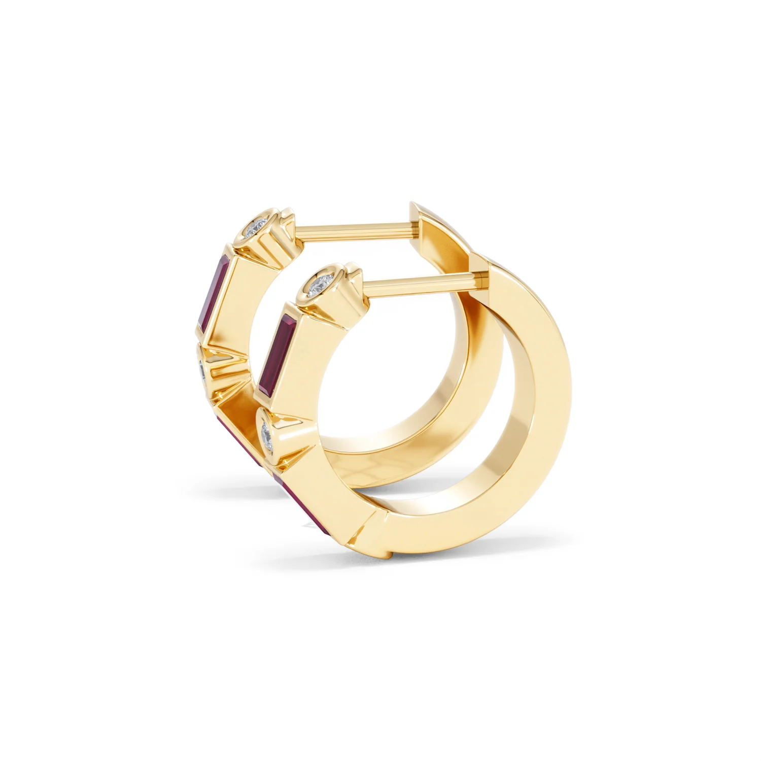 Forme 0.52ct Baguette Cut Lab Ruby Huggie Earrings in 18K Gold Vermeil - Image 70