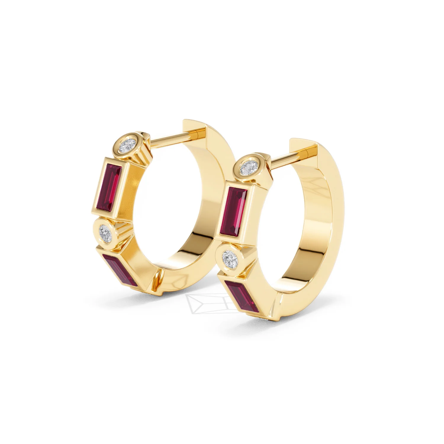 Forme 0.52ct Baguette Cut Lab Ruby Huggie Earrings in 18K Gold Vermeil - Image 78
