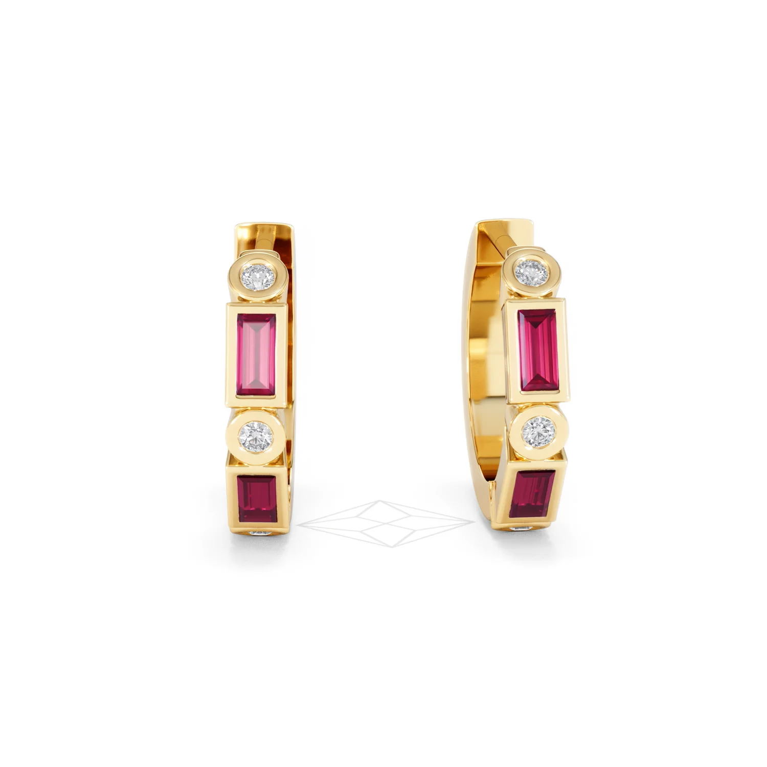 Forme 0.52ct Baguette Cut Lab Ruby Huggie Earrings in 18K Gold Vermeil - Image 8