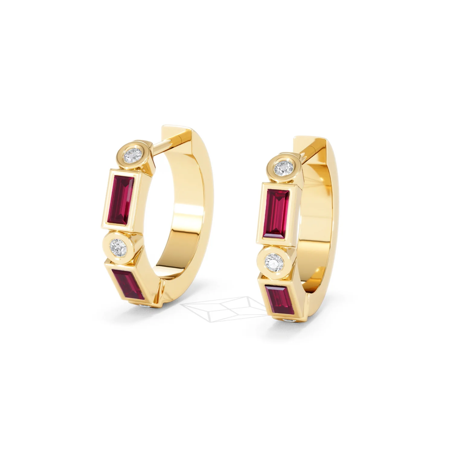 Forme 0.52ct Baguette Cut Lab Ruby Huggie Earrings in 18K Gold Vermeil - Image 82