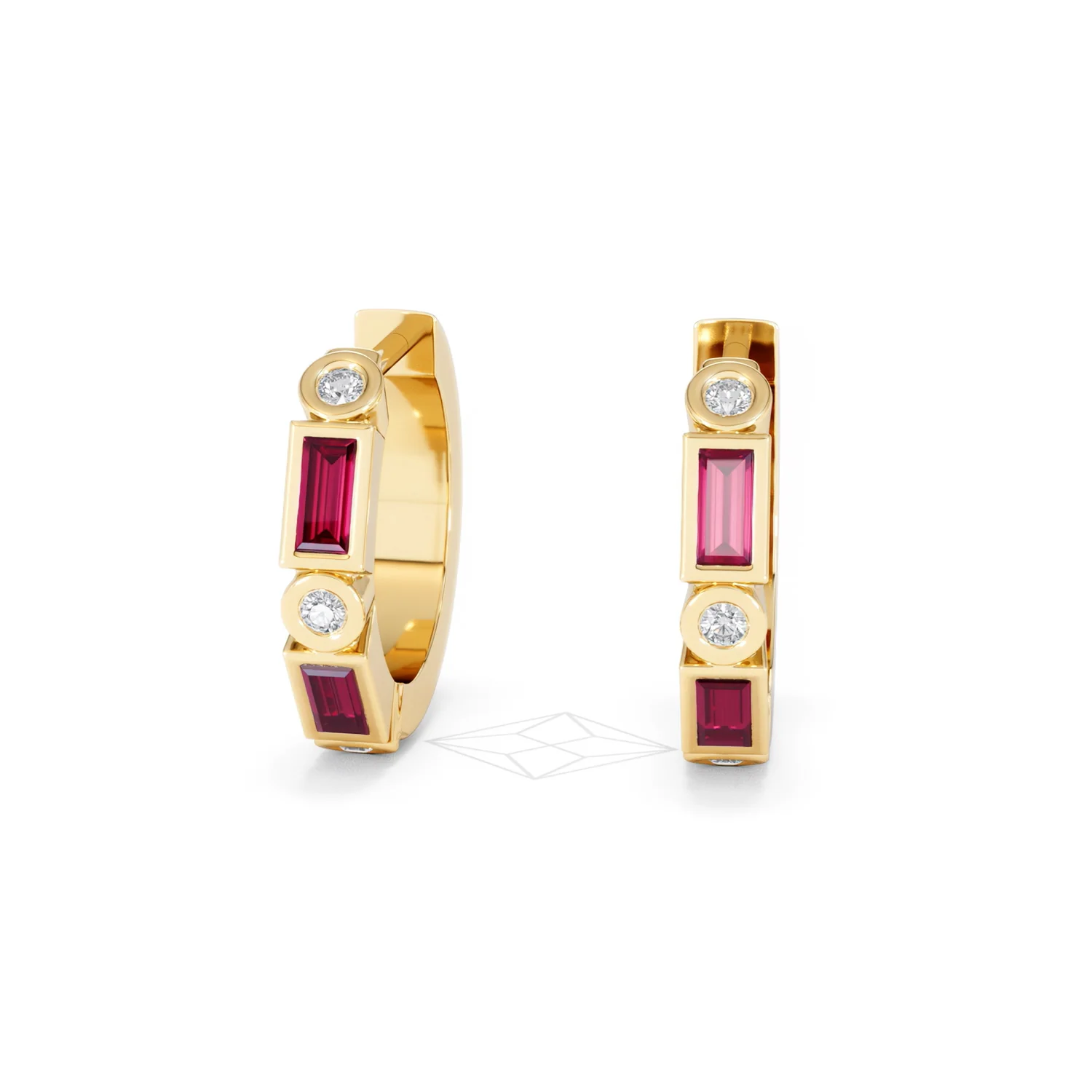 Forme 0.52ct Baguette Cut Lab Ruby Huggie Earrings in 18K Gold Vermeil - Image 85