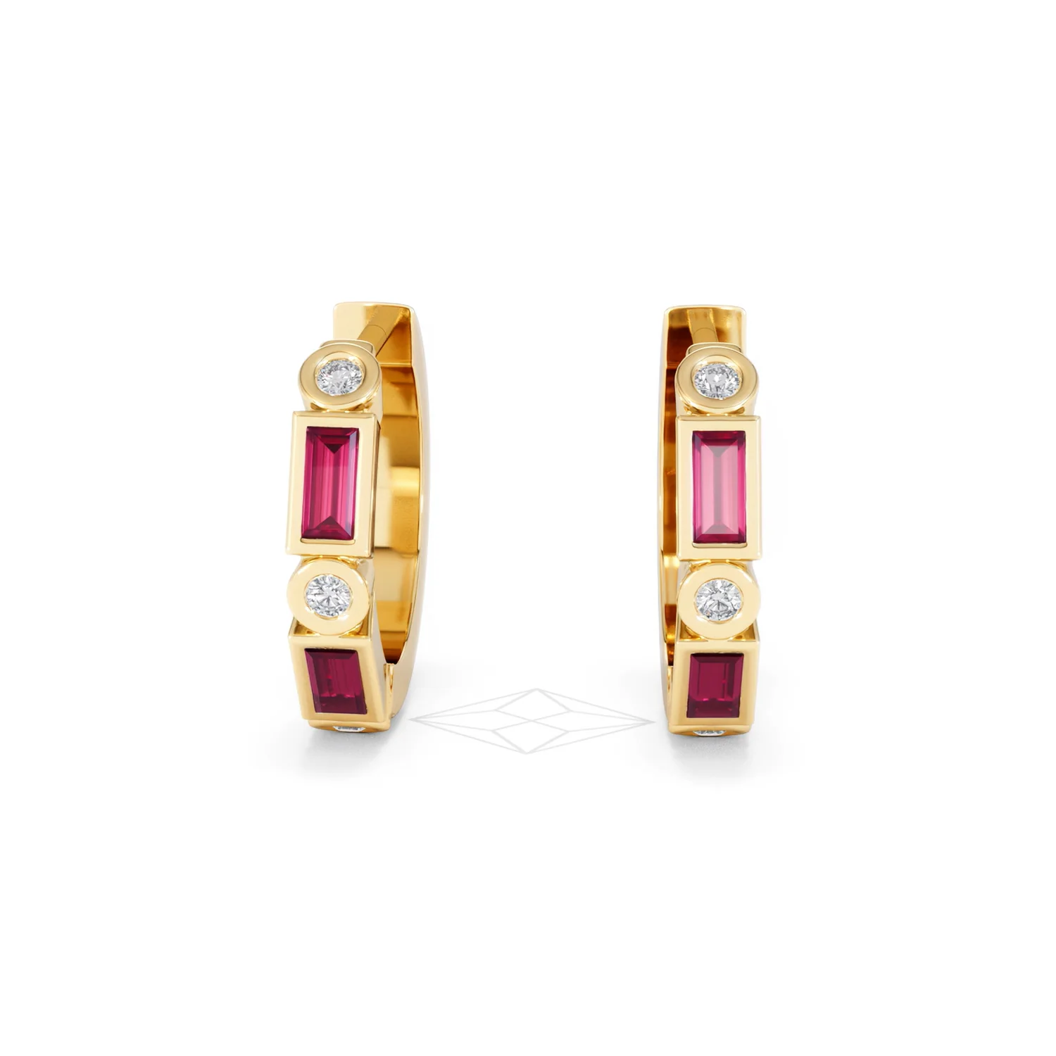 Forme 0.52ct Baguette Cut Lab Ruby Huggie Earrings in 18K Gold Vermeil - Image 86