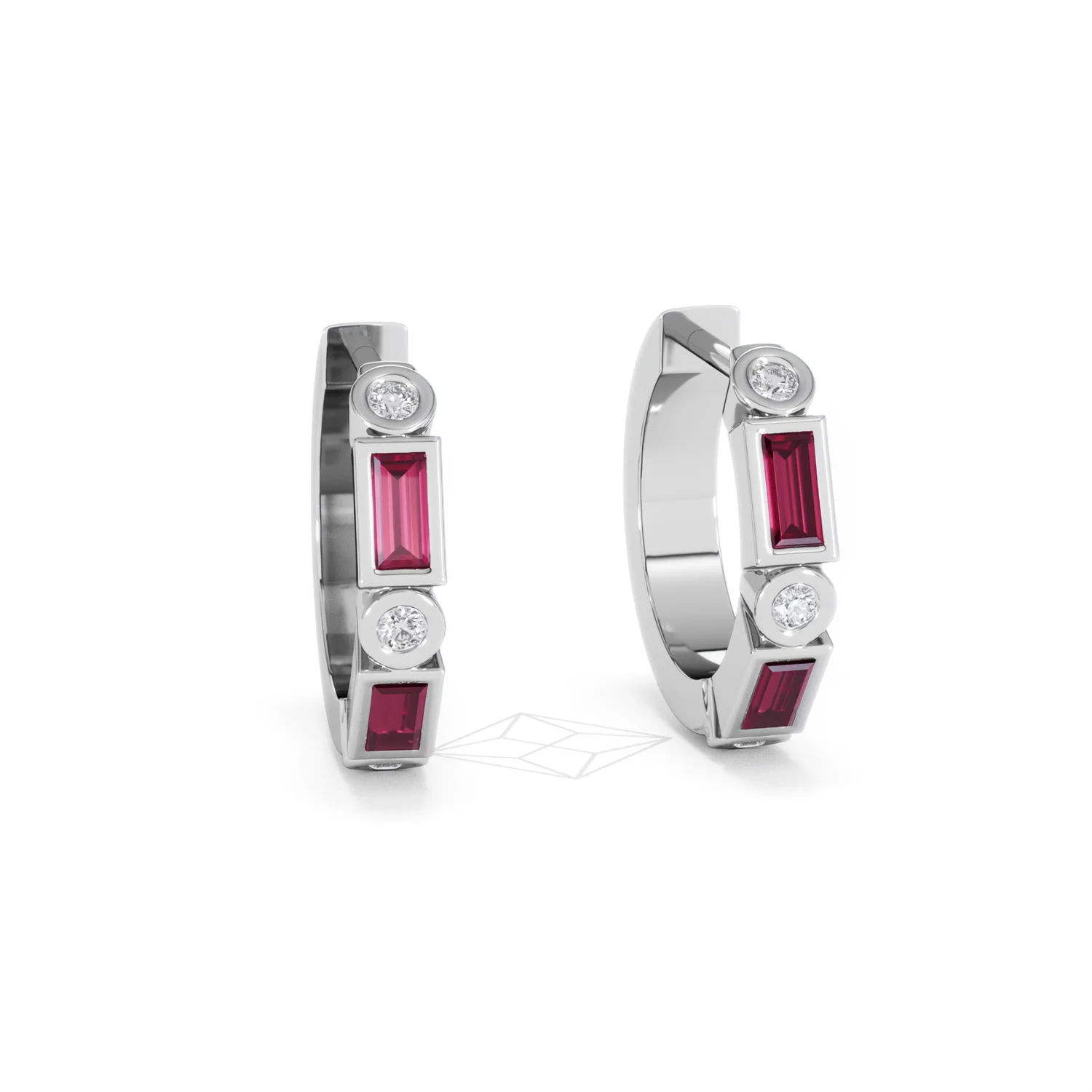 Forme 0.52ct Baguette Cut Lab Ruby Huggie Earrings in Sterling Silver - Image 10