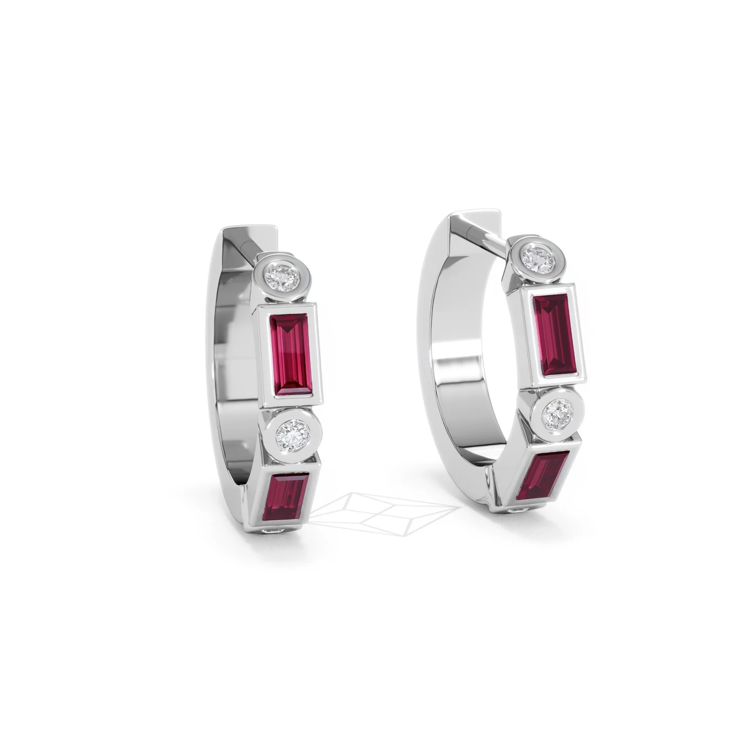Forme 0.52ct Baguette Cut Lab Ruby Huggie Earrings in Sterling Silver - Image 11