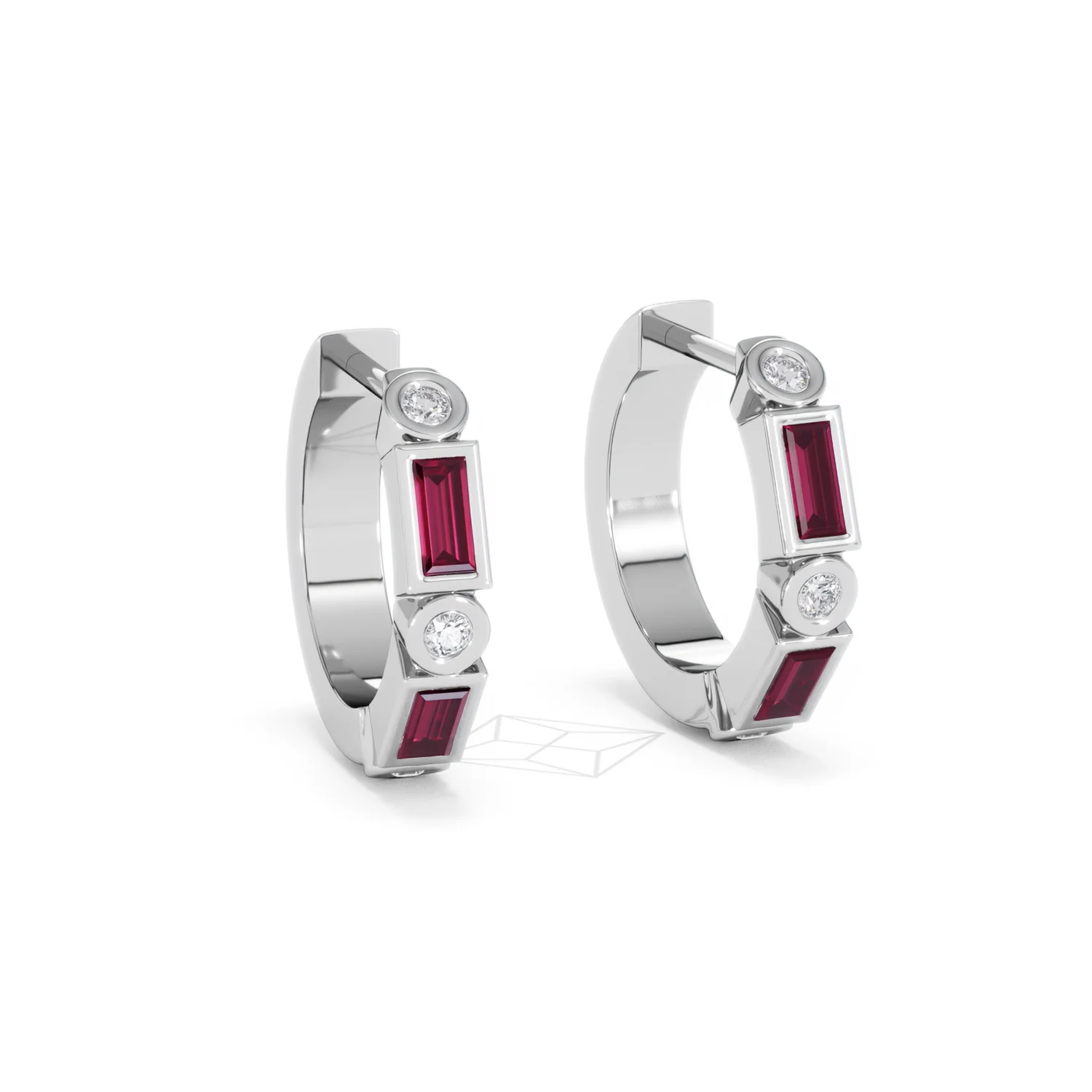 Forme 0.52ct Baguette Cut Lab Ruby Huggie Earrings in Sterling Silver - Image 12