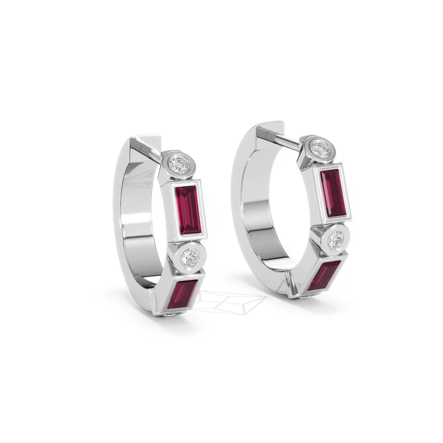 Forme 0.52ct Baguette Cut Lab Ruby Huggie Earrings in Sterling Silver - Image 13