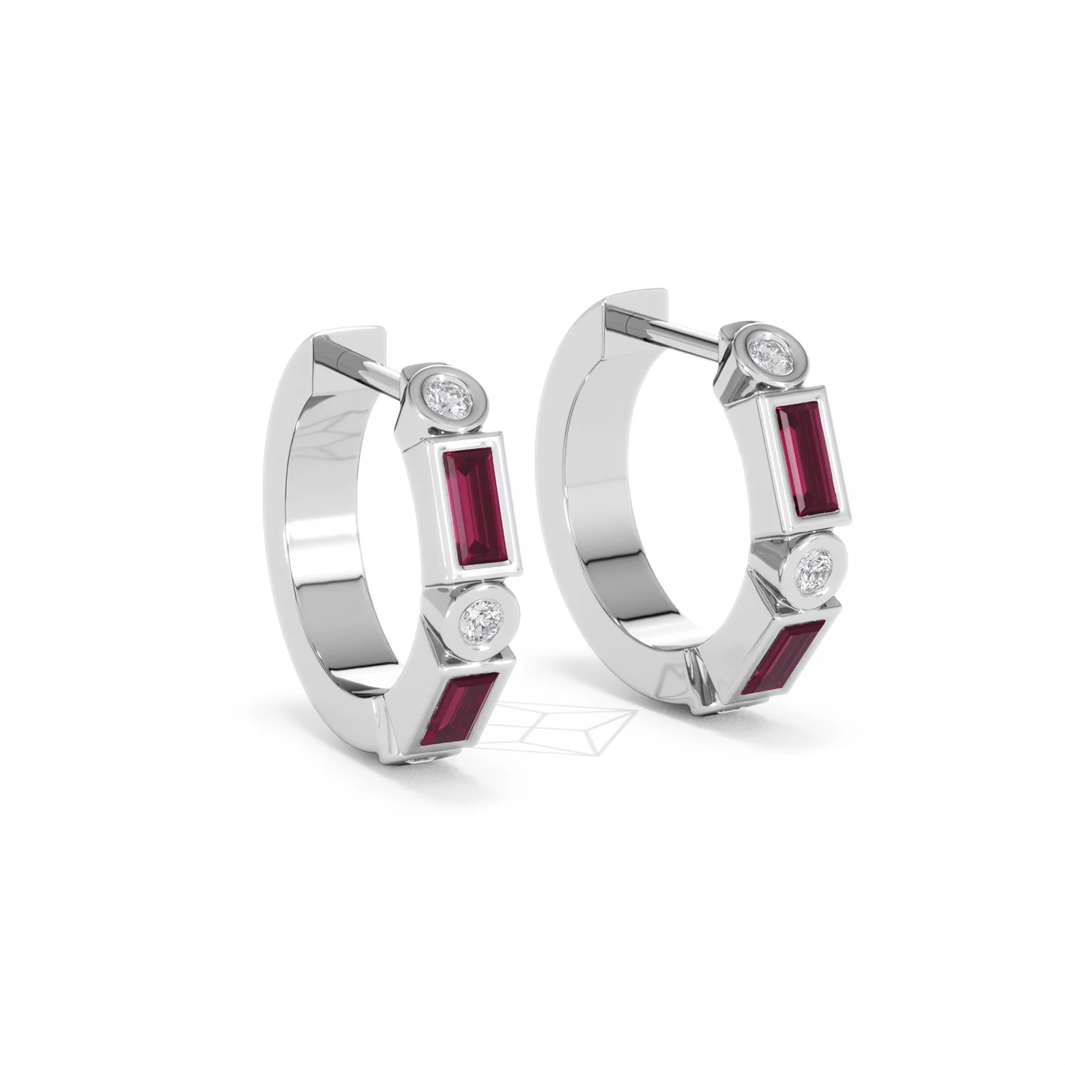 Forme 0.52ct Baguette Cut Lab Ruby Huggie Earrings in Sterling Silver - Image 14