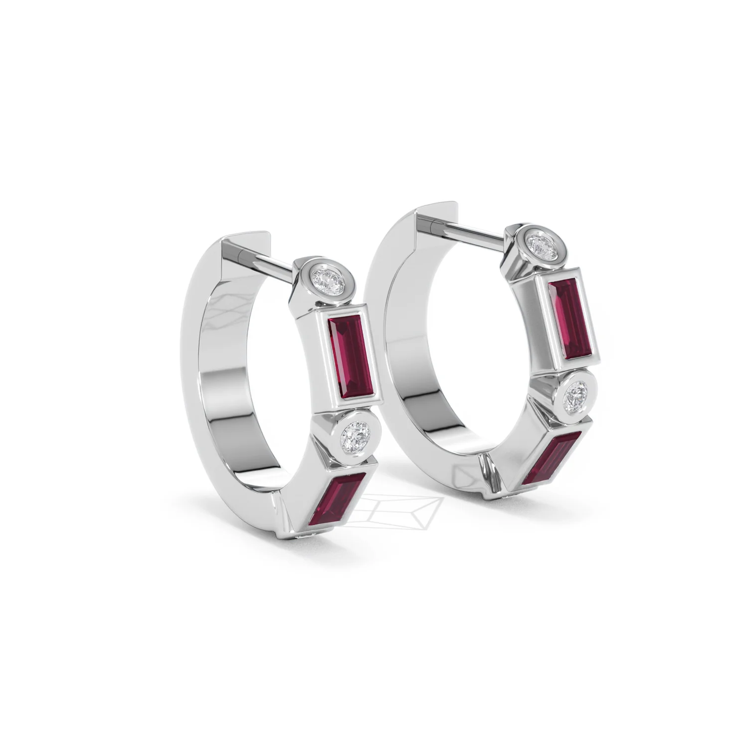Forme 0.52ct Baguette Cut Lab Ruby Huggie Earrings in Sterling Silver - Image 15