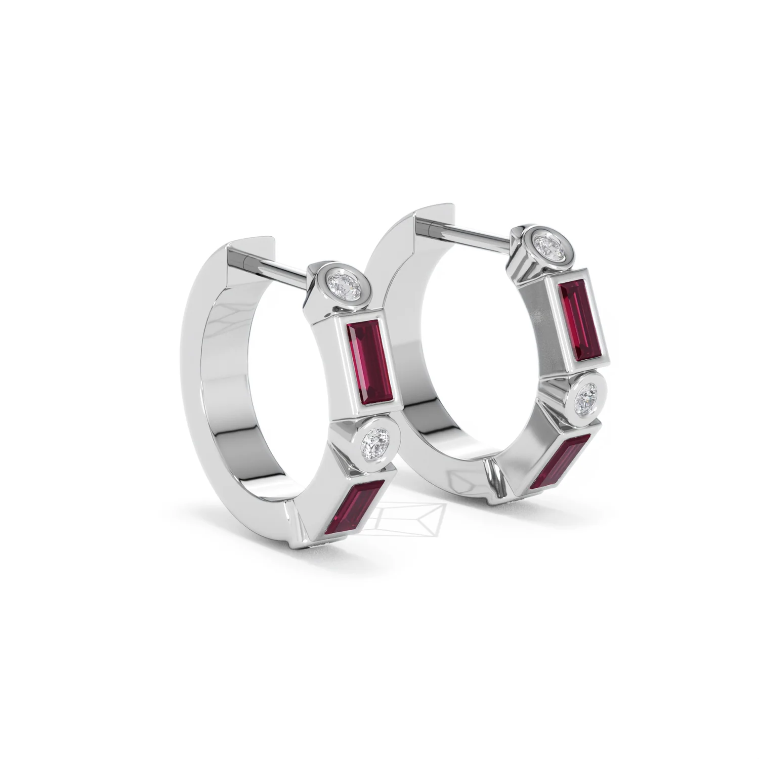Forme 0.52ct Baguette Cut Lab Ruby Huggie Earrings in Sterling Silver - Image 16