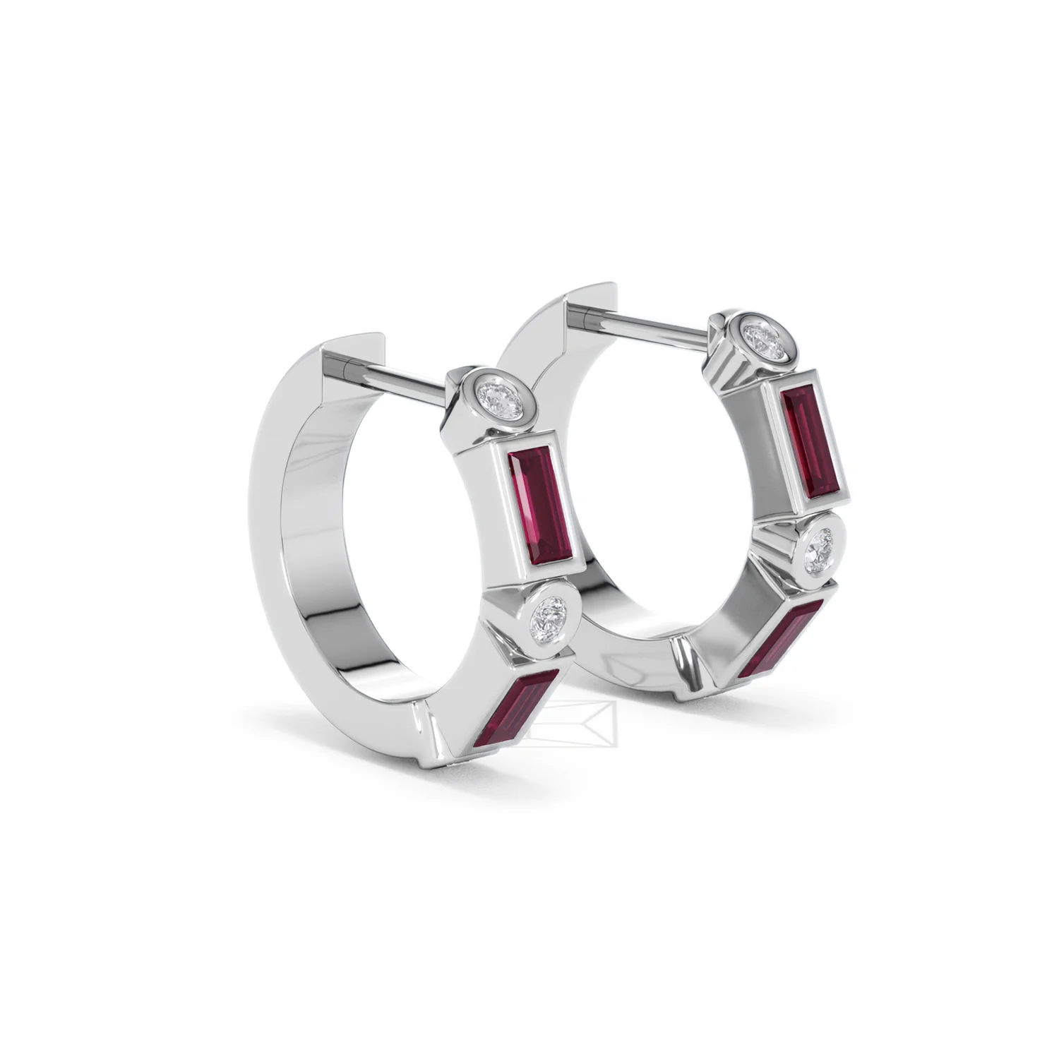 Forme 0.52ct Baguette Cut Lab Ruby Huggie Earrings in Sterling Silver - Image 17