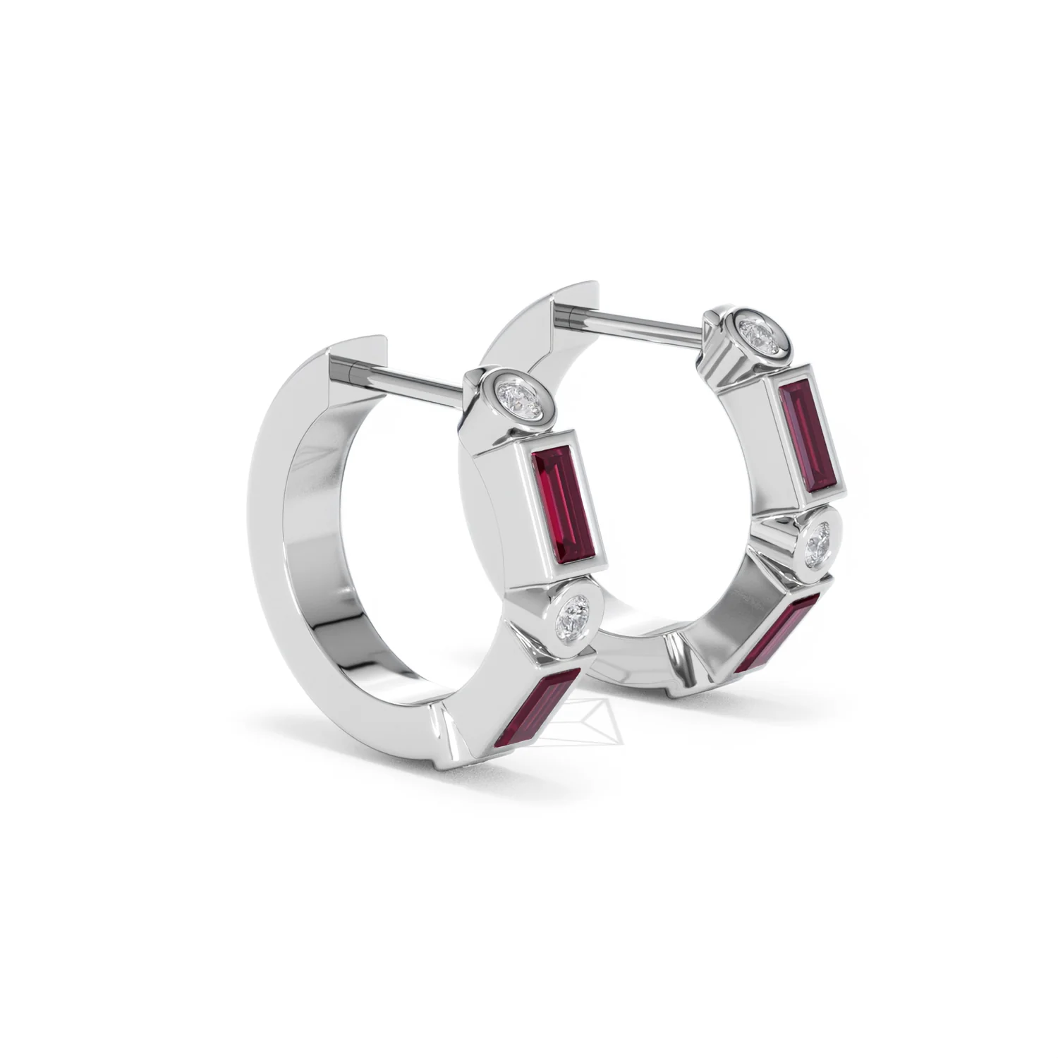 Forme 0.52ct Baguette Cut Lab Ruby Huggie Earrings in Sterling Silver - Image 18