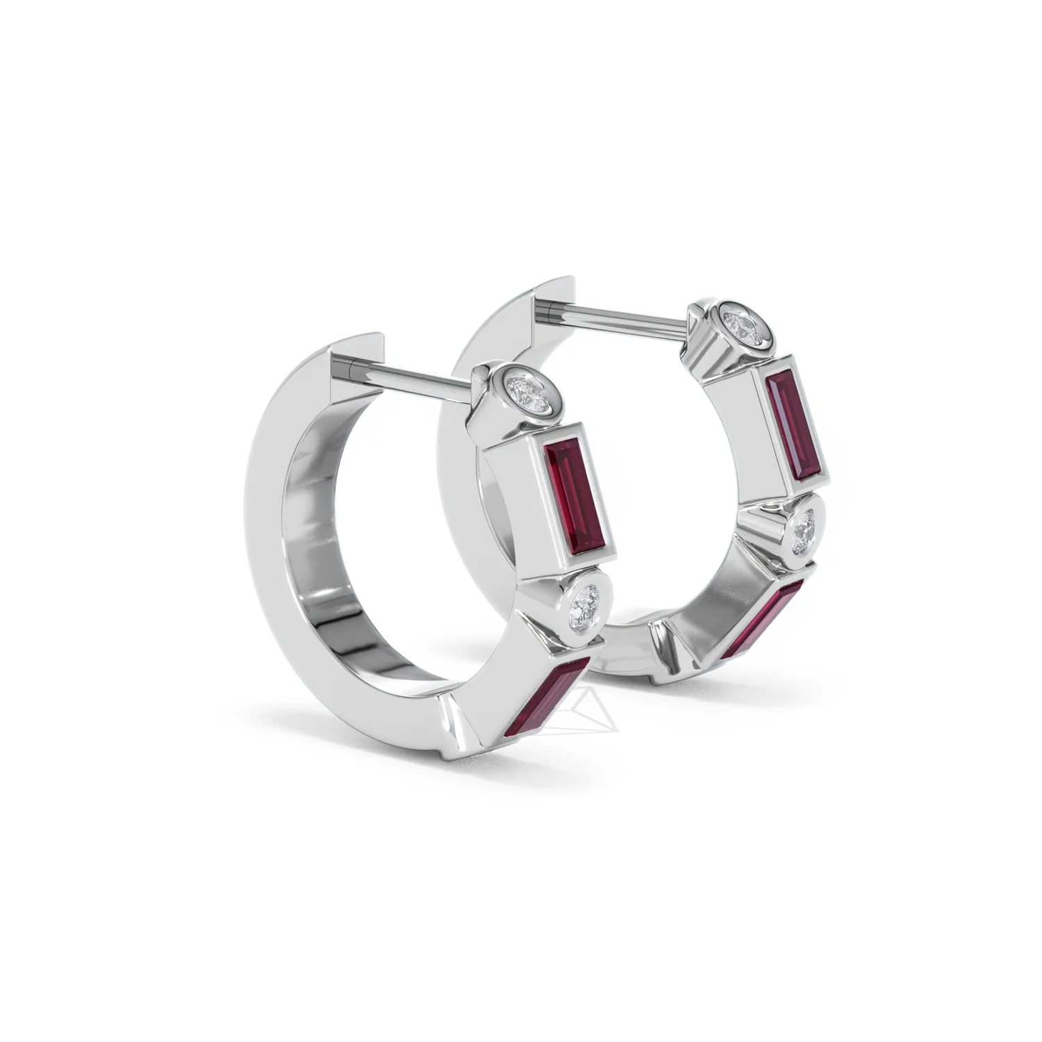 Forme 0.52ct Baguette Cut Lab Ruby Huggie Earrings in Sterling Silver - Image 19
