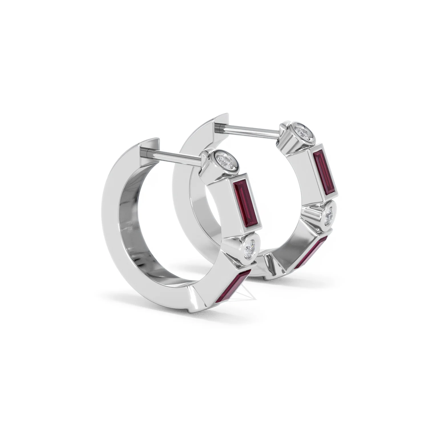 Forme 0.52ct Baguette Cut Lab Ruby Huggie Earrings in Sterling Silver - Image 20