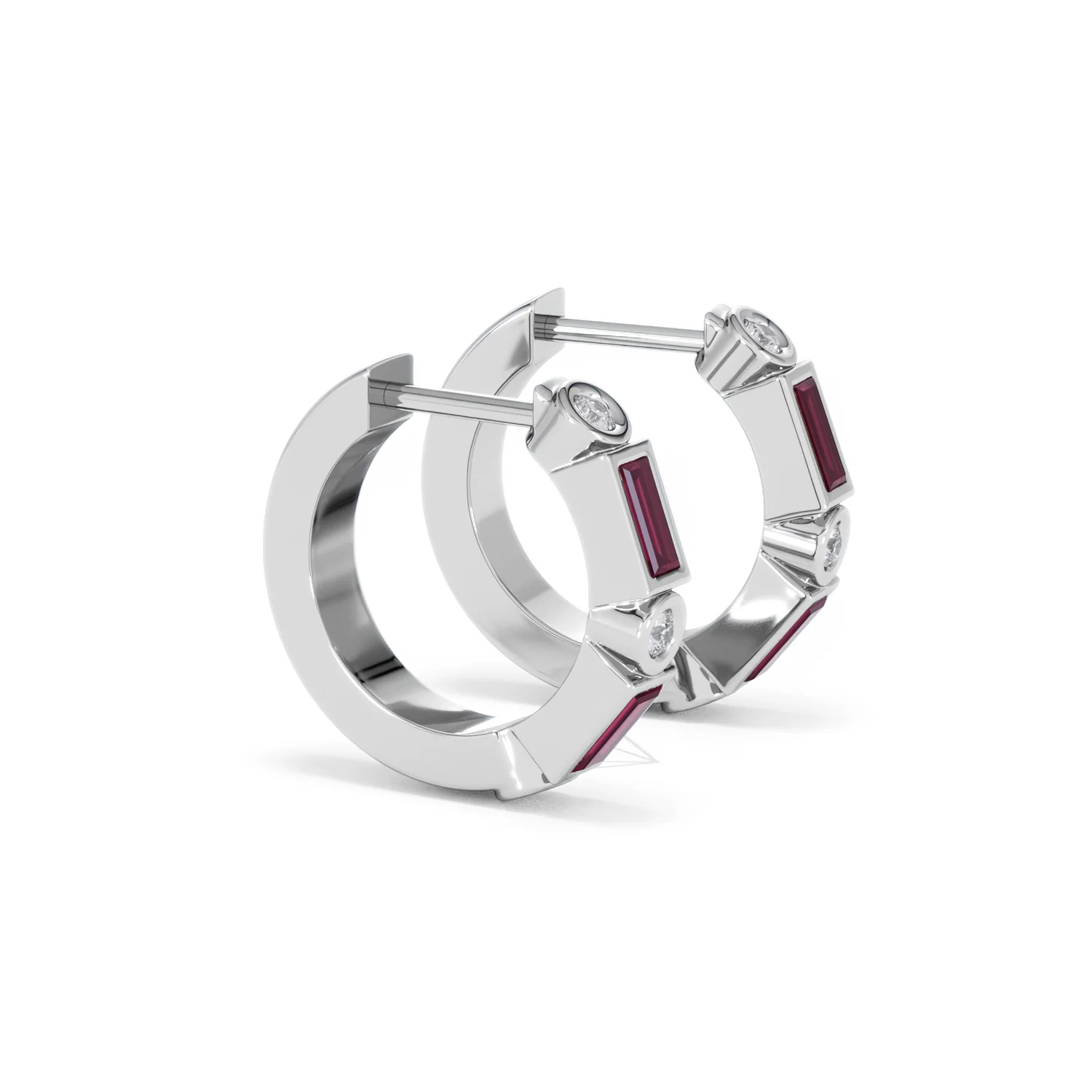 Forme 0.52ct Baguette Cut Lab Ruby Huggie Earrings in Sterling Silver - Image 21