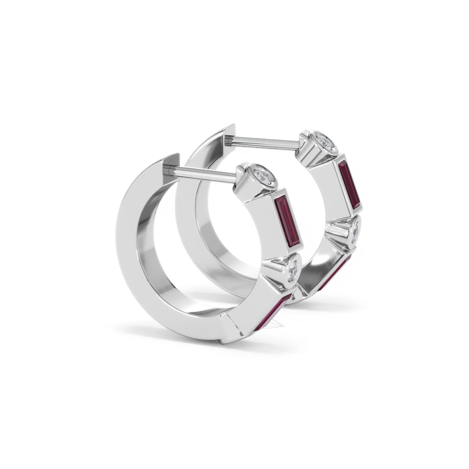 Forme 0.52ct Baguette Cut Lab Ruby Huggie Earrings in Sterling Silver - Image 22
