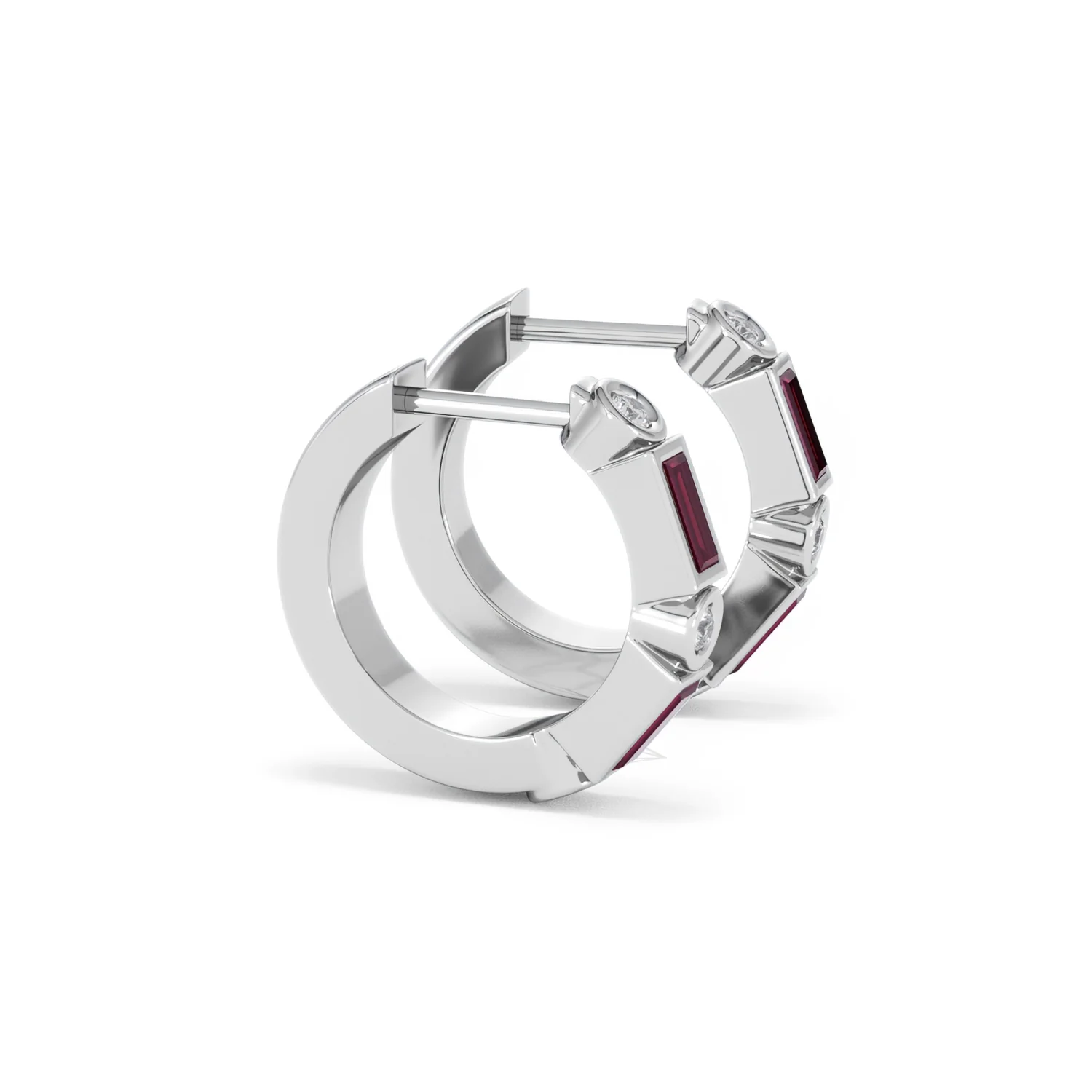 Forme 0.52ct Baguette Cut Lab Ruby Huggie Earrings in Sterling Silver - Image 23