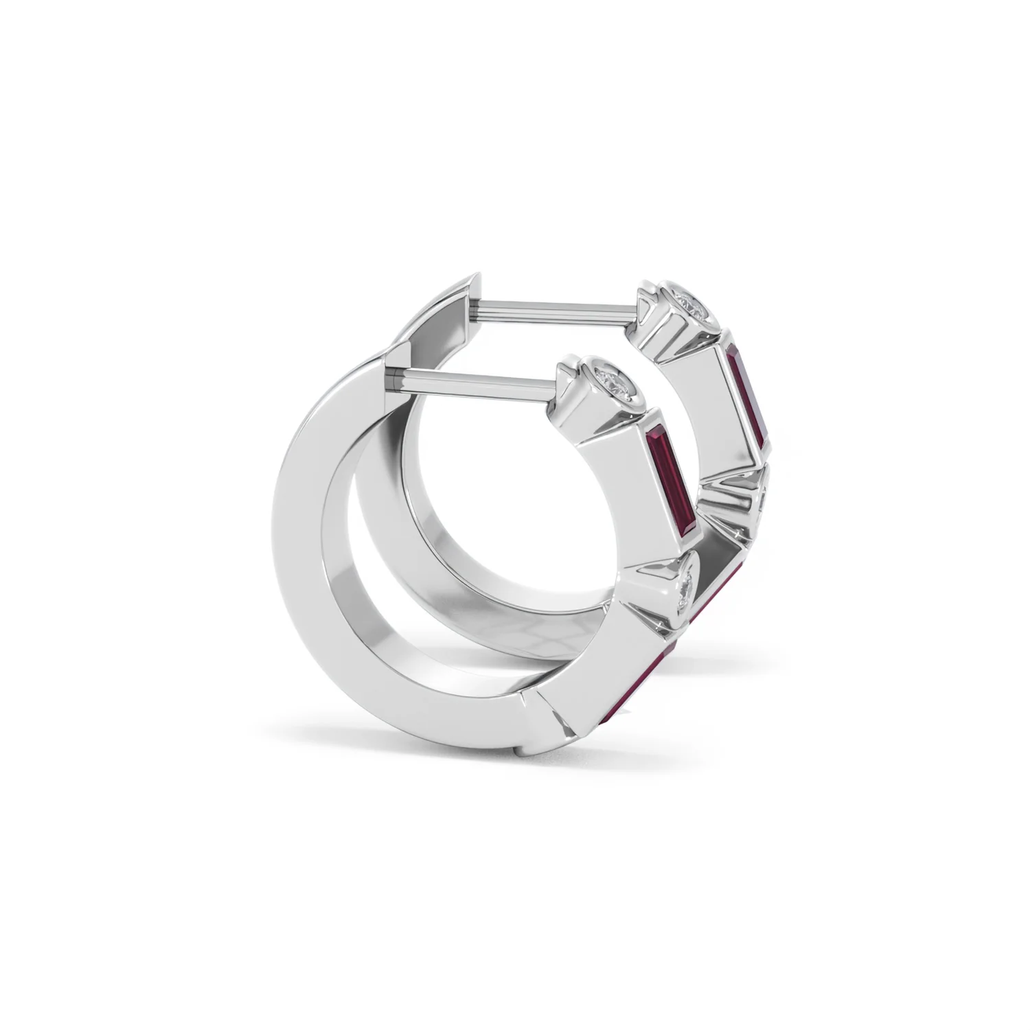 Forme 0.52ct Baguette Cut Lab Ruby Huggie Earrings in Sterling Silver - Image 24