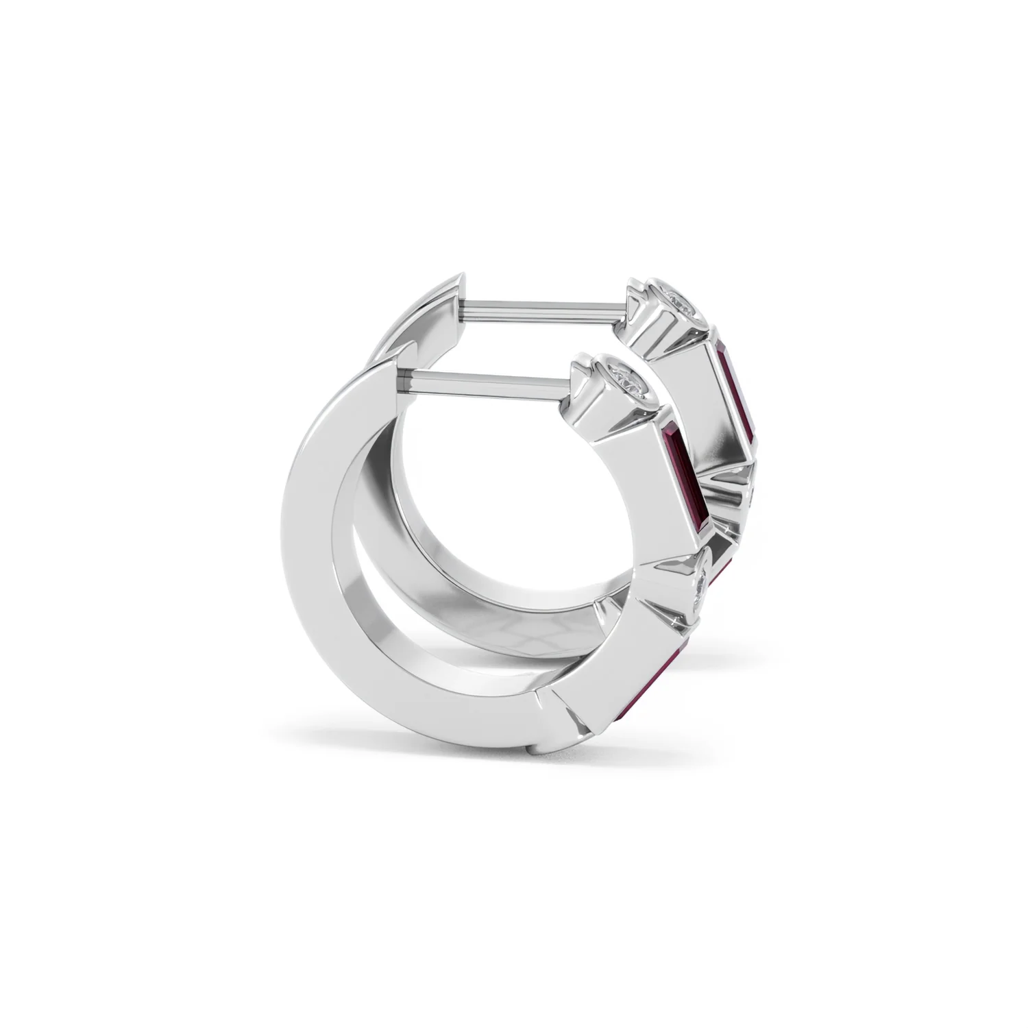 Forme 0.52ct Baguette Cut Lab Ruby Huggie Earrings in Sterling Silver - Image 25