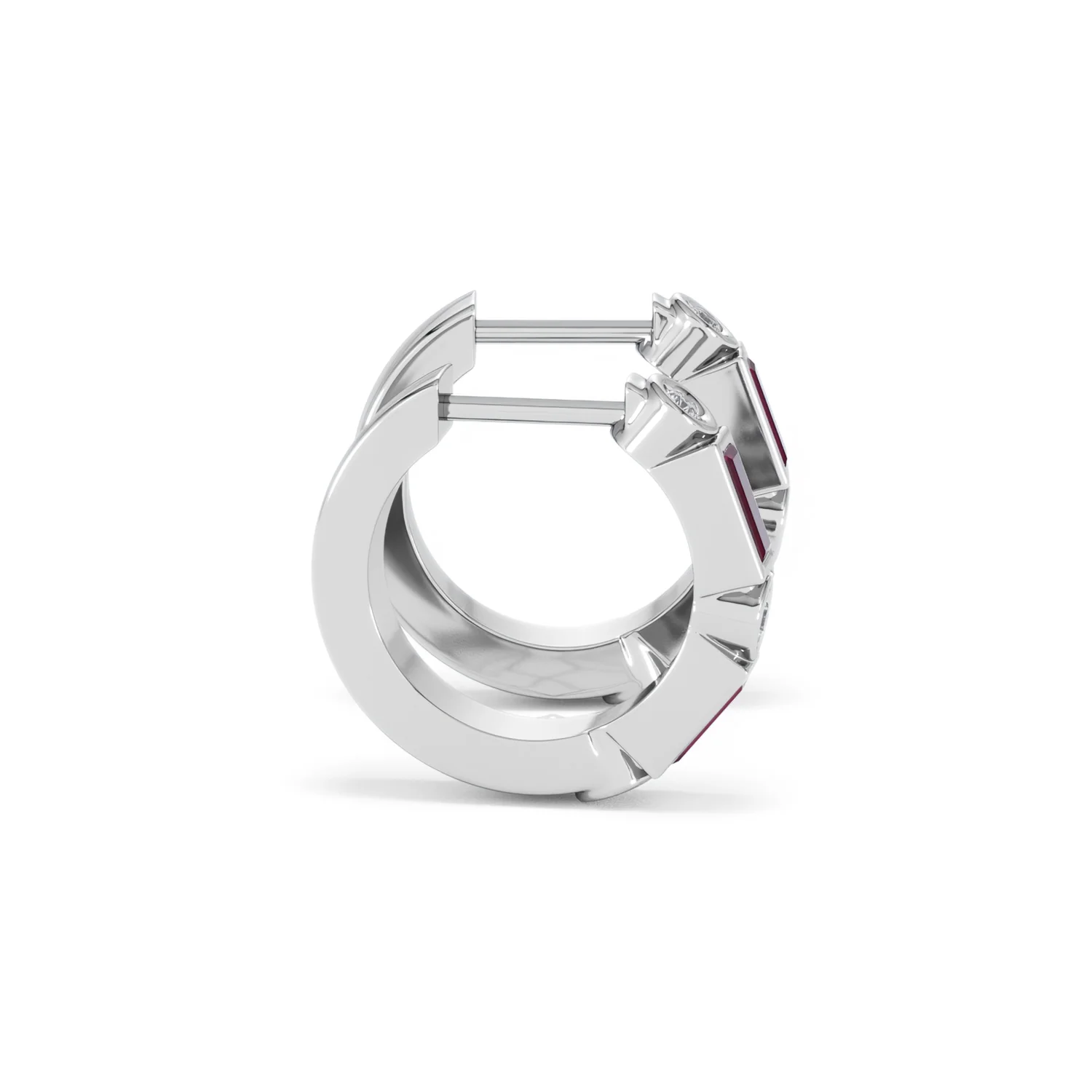 Forme 0.52ct Baguette Cut Lab Ruby Huggie Earrings in Sterling Silver - Image 26