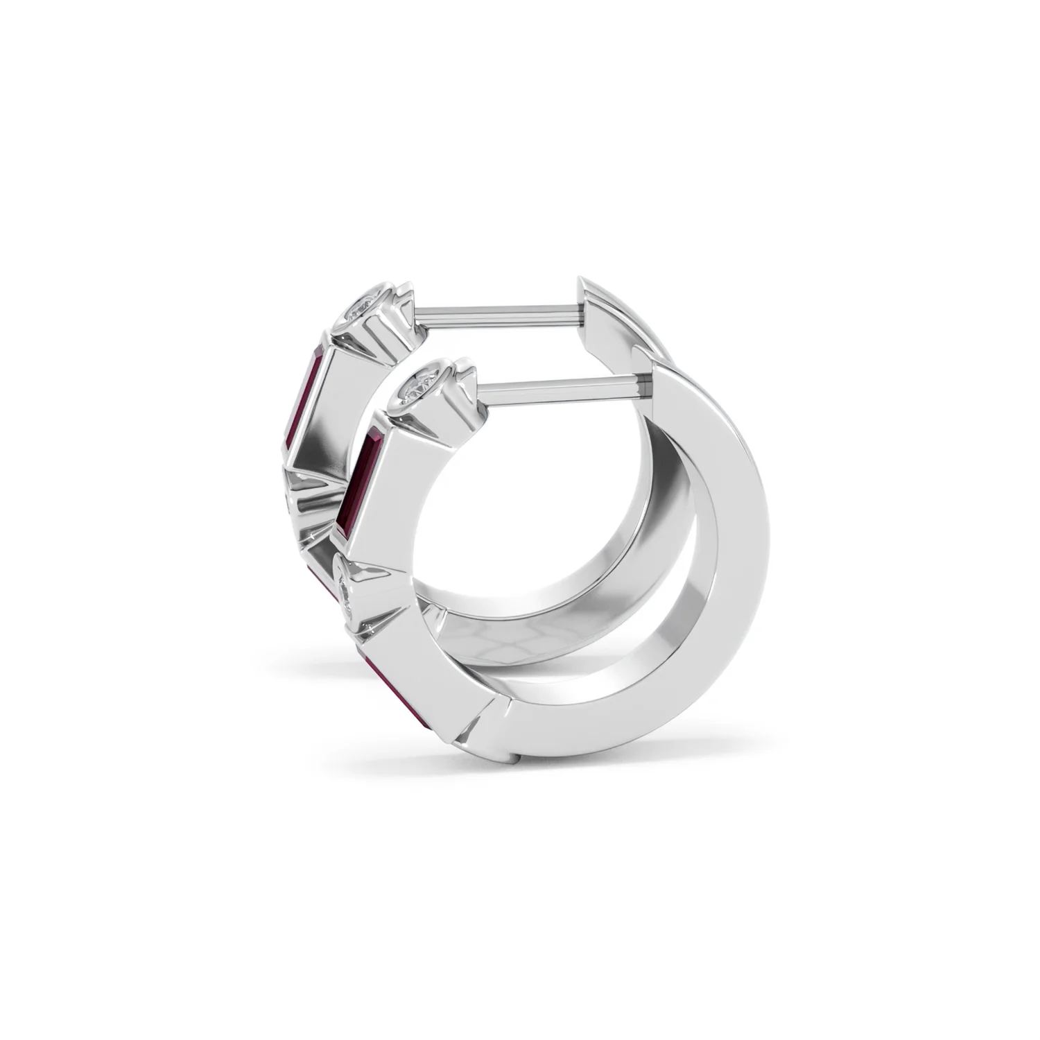 Forme 0.52ct Baguette Cut Lab Ruby Huggie Earrings in Sterling Silver - Image 69