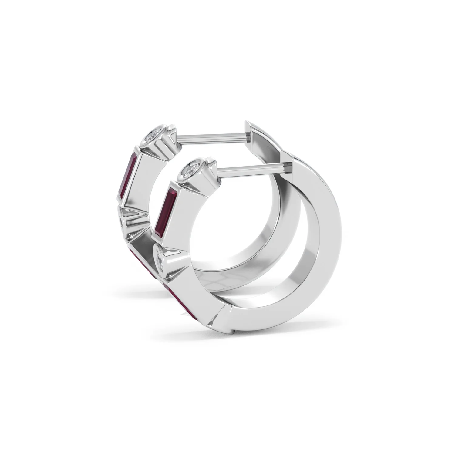 Forme 0.52ct Baguette Cut Lab Ruby Huggie Earrings in Sterling Silver - Image 70